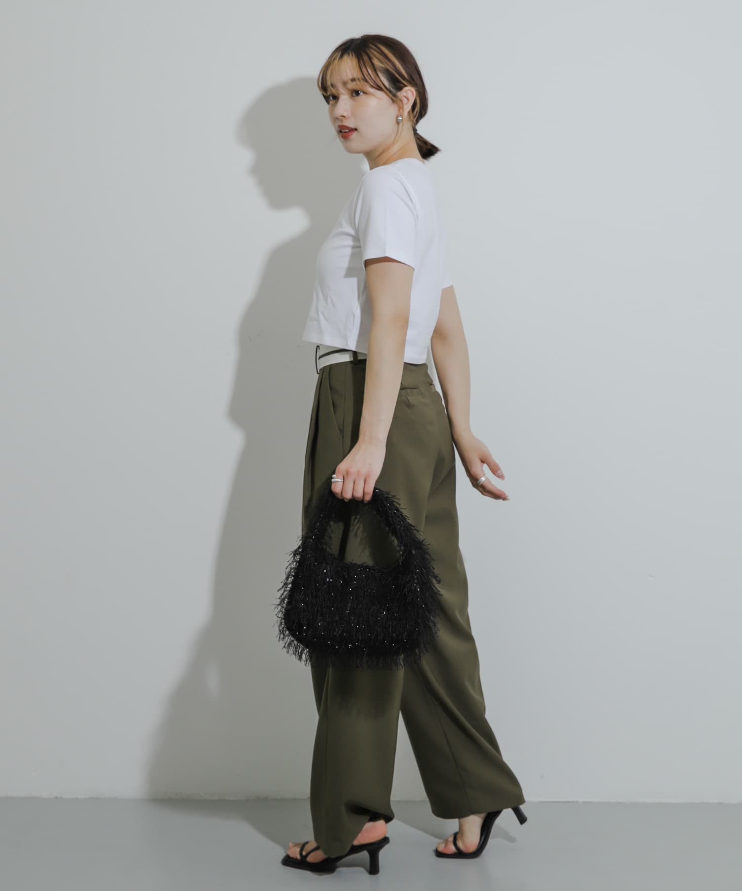 フリンジハンドバッグ BLACK one