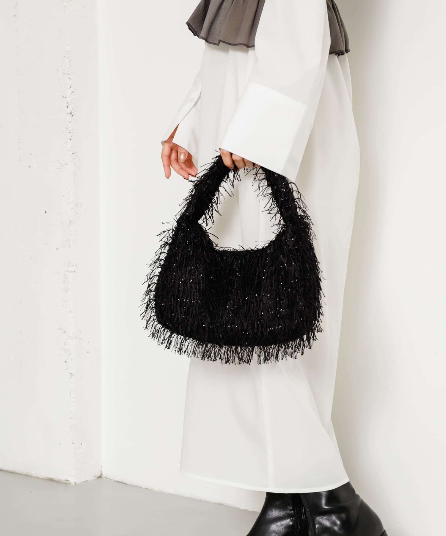 フリンジハンドバッグ BLACK one