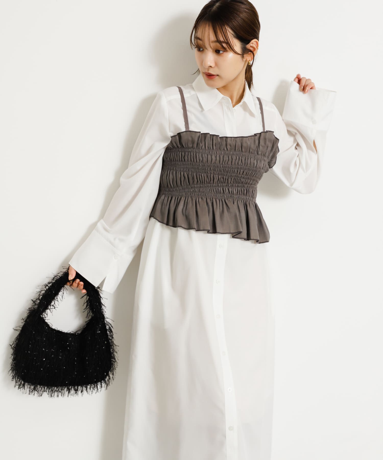 フリンジハンドバッグ BLACK one
