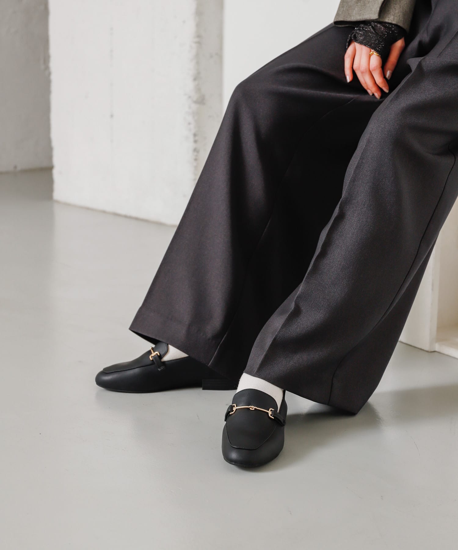 フェイクレザービットローファー BLACK S