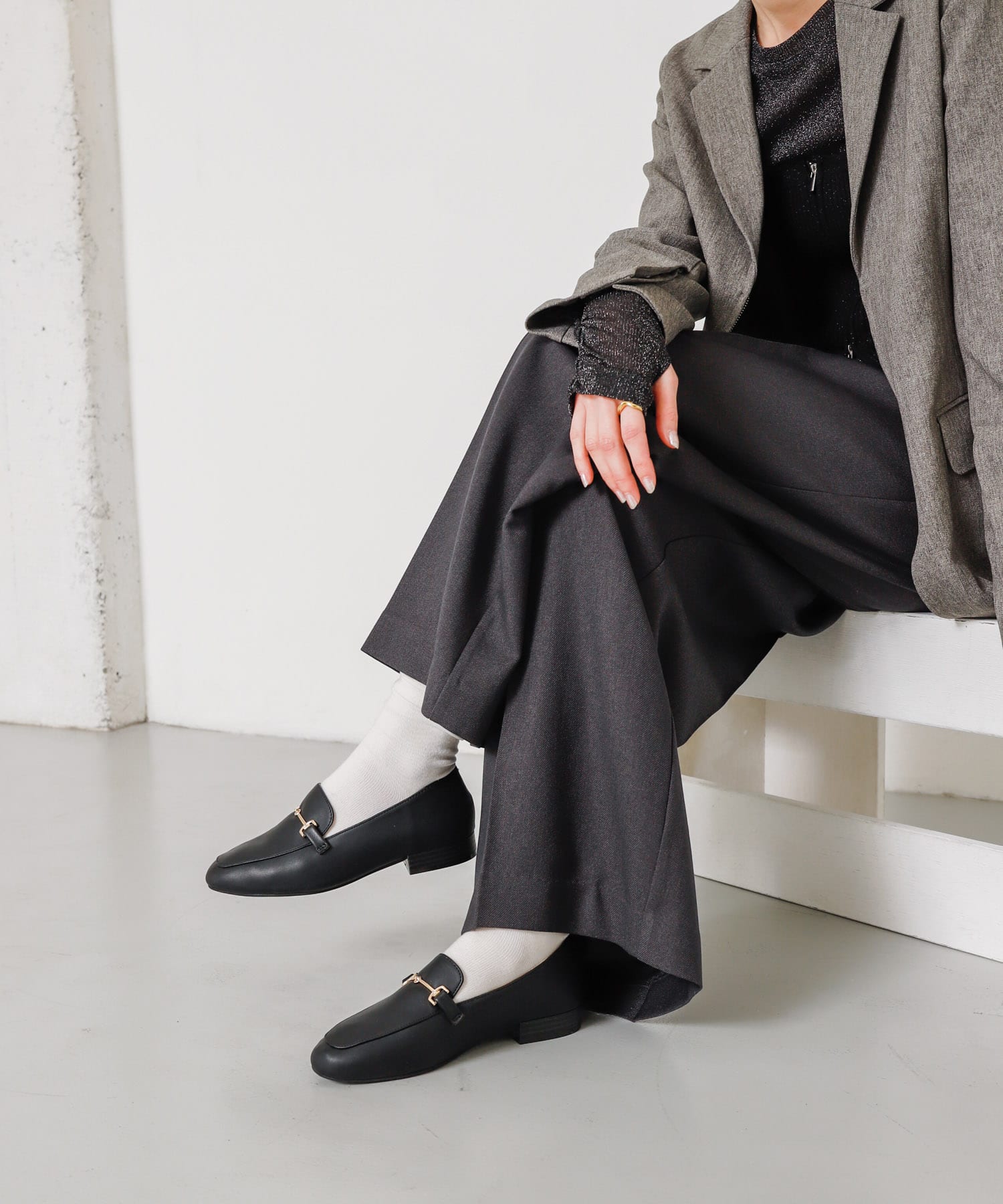 フェイクレザービットローファー BLACK S