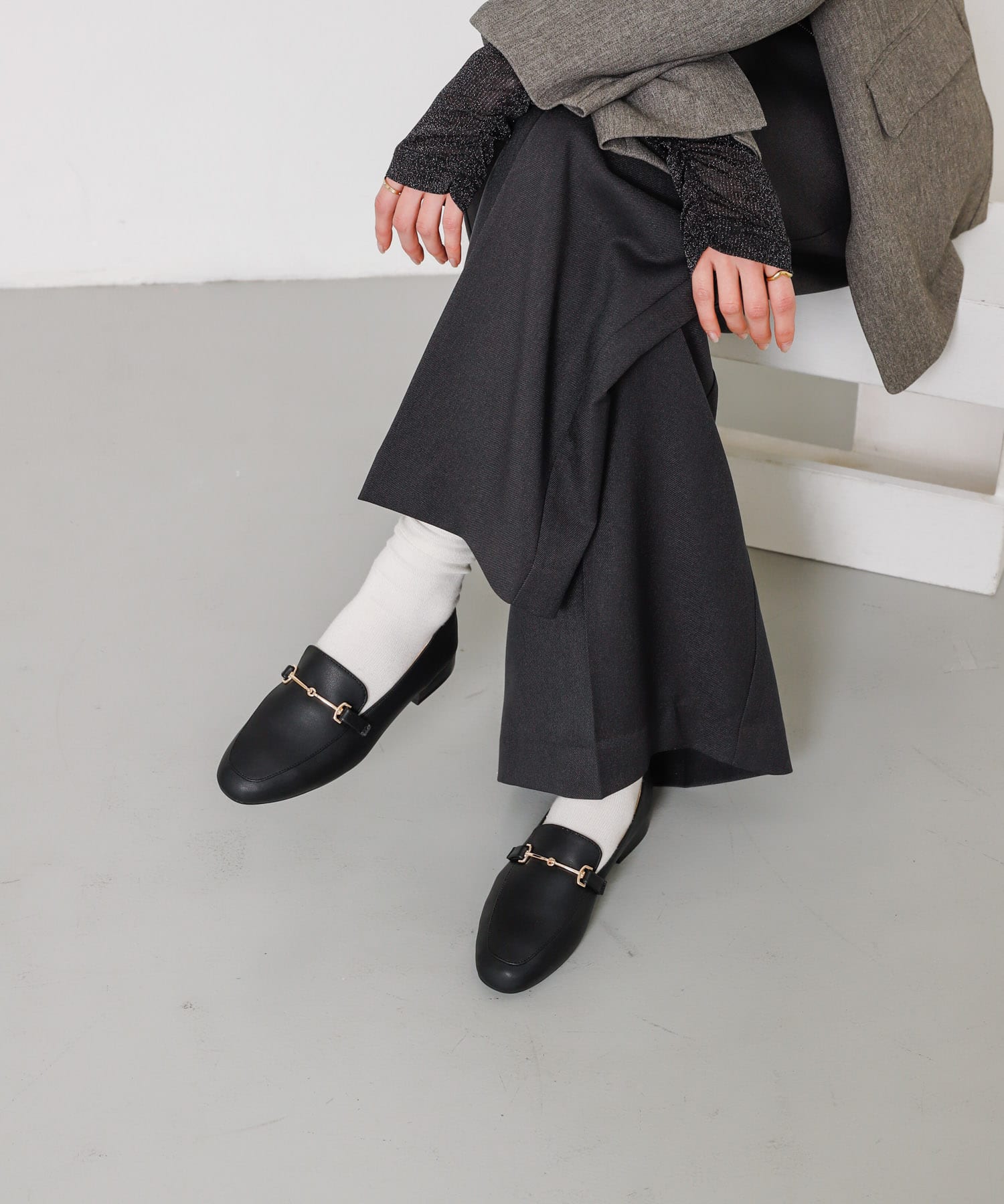 フェイクレザービットローファー BLACK S