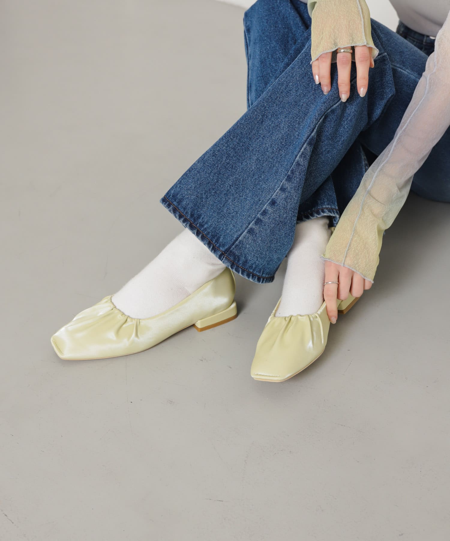 シャイニーギャザーフラットシューズ YELLOW S