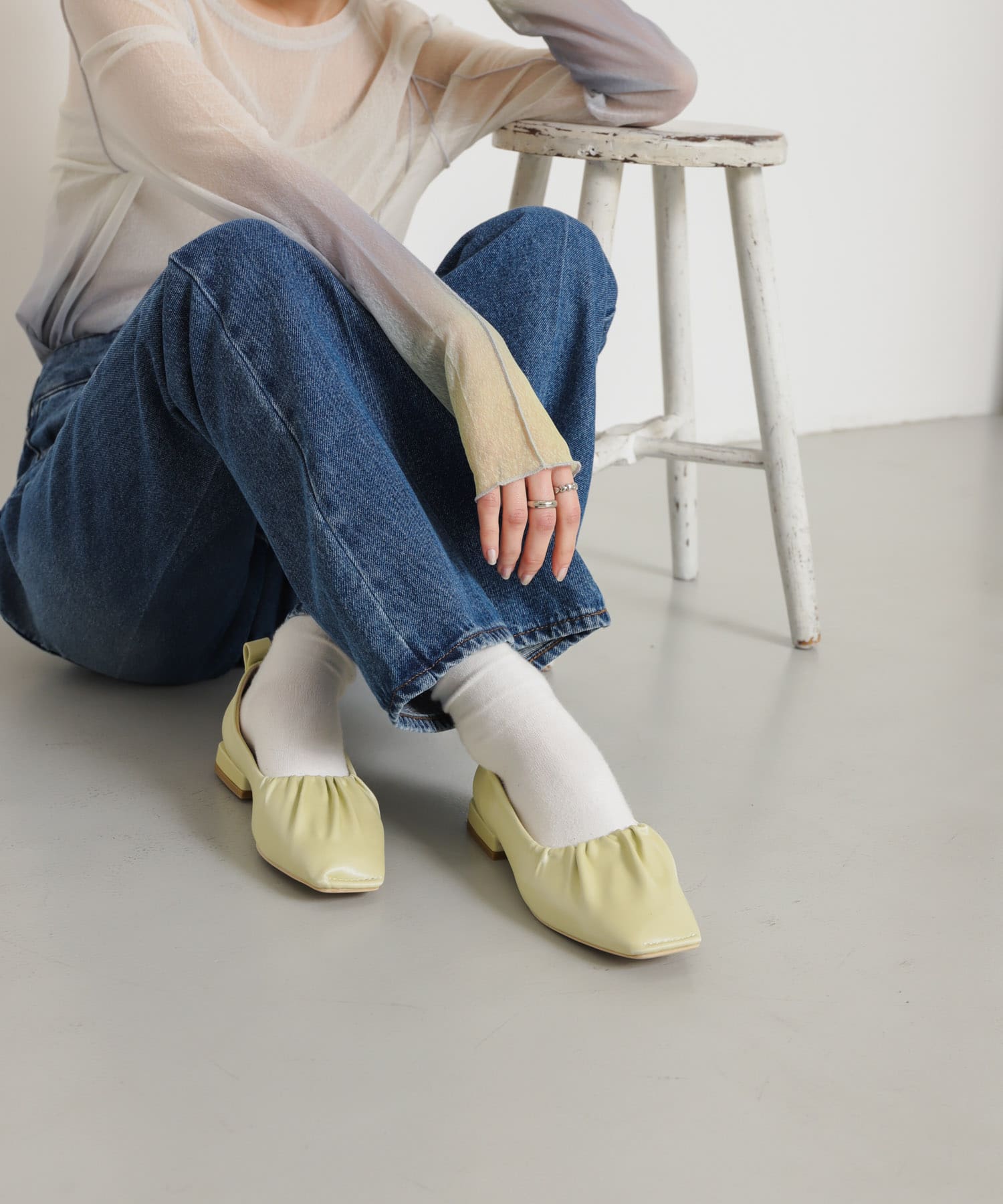 シャイニーギャザーフラットシューズ YELLOW S