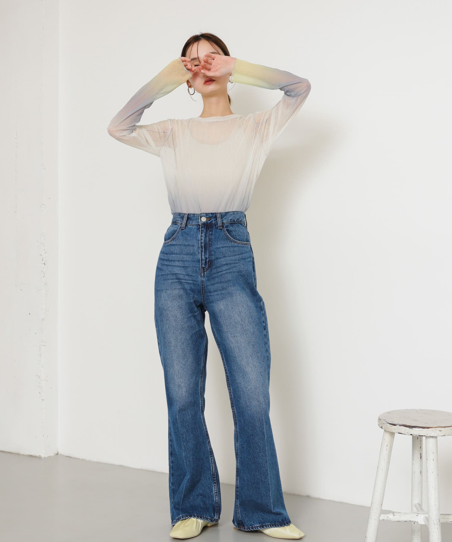 シャイニーギャザーフラットシューズ YELLOW S