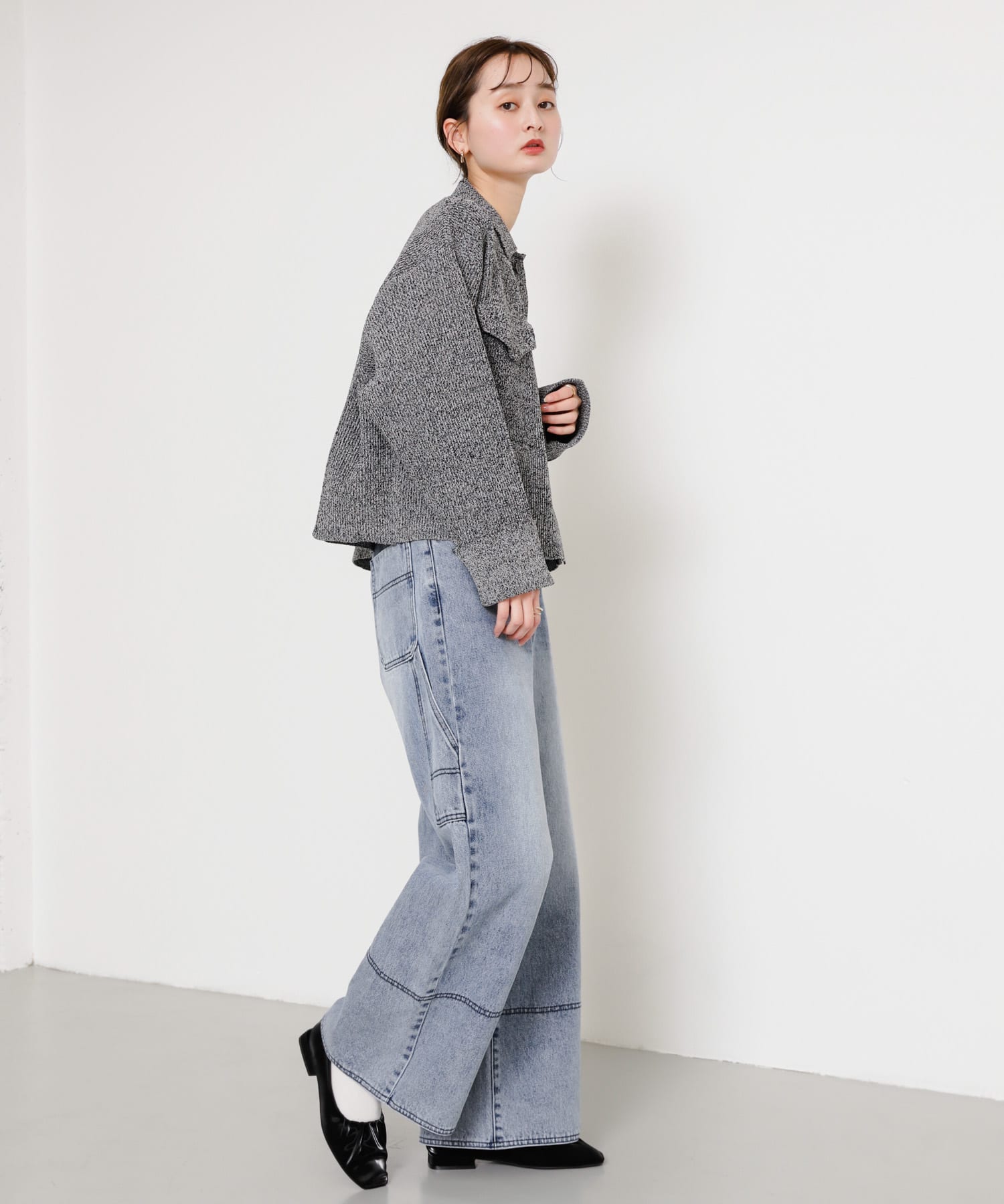 シャイニーギャザーフラットシューズ BLACK S