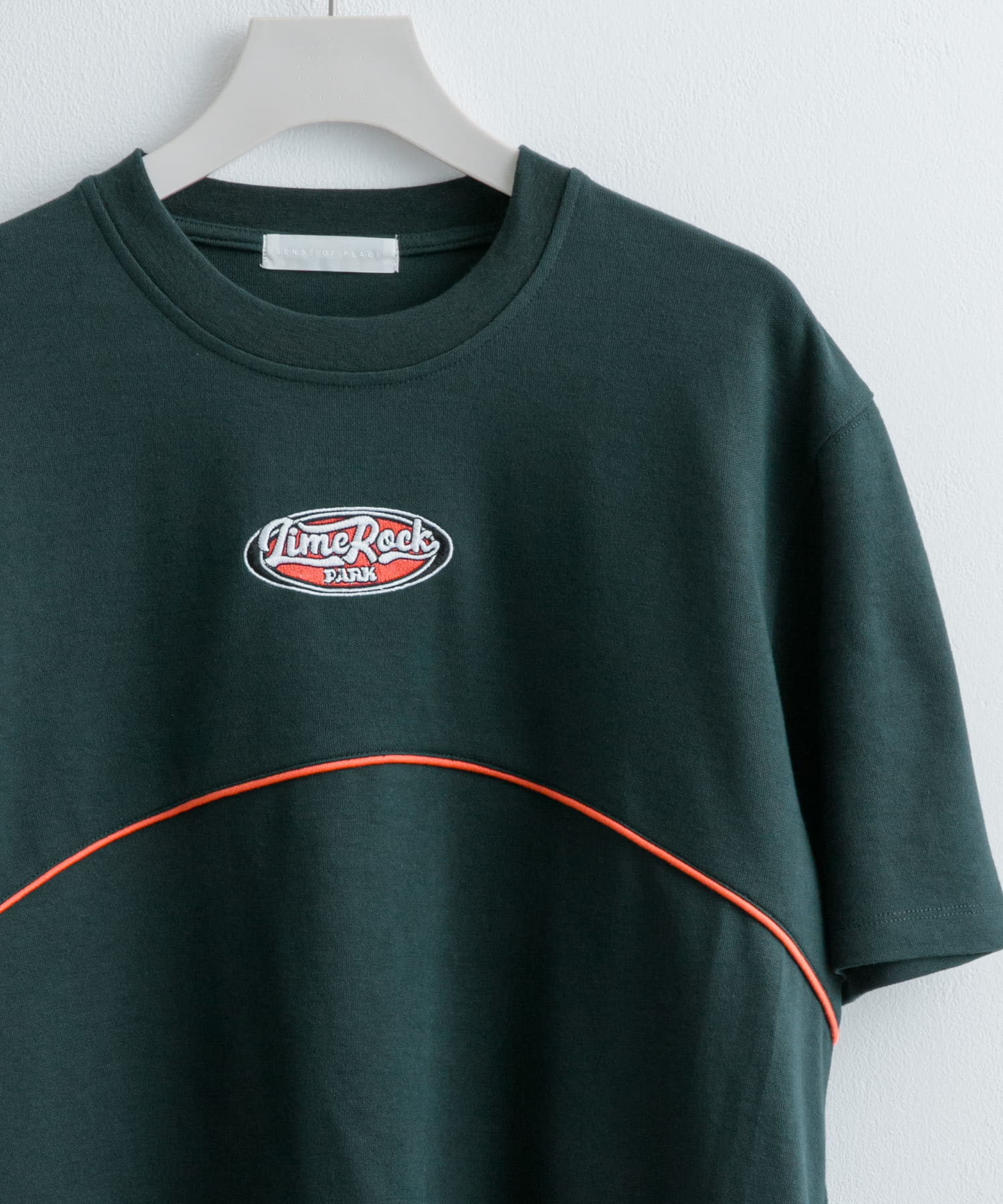 ブロックドデザインTシャツ(5分袖) GRN×ORG M