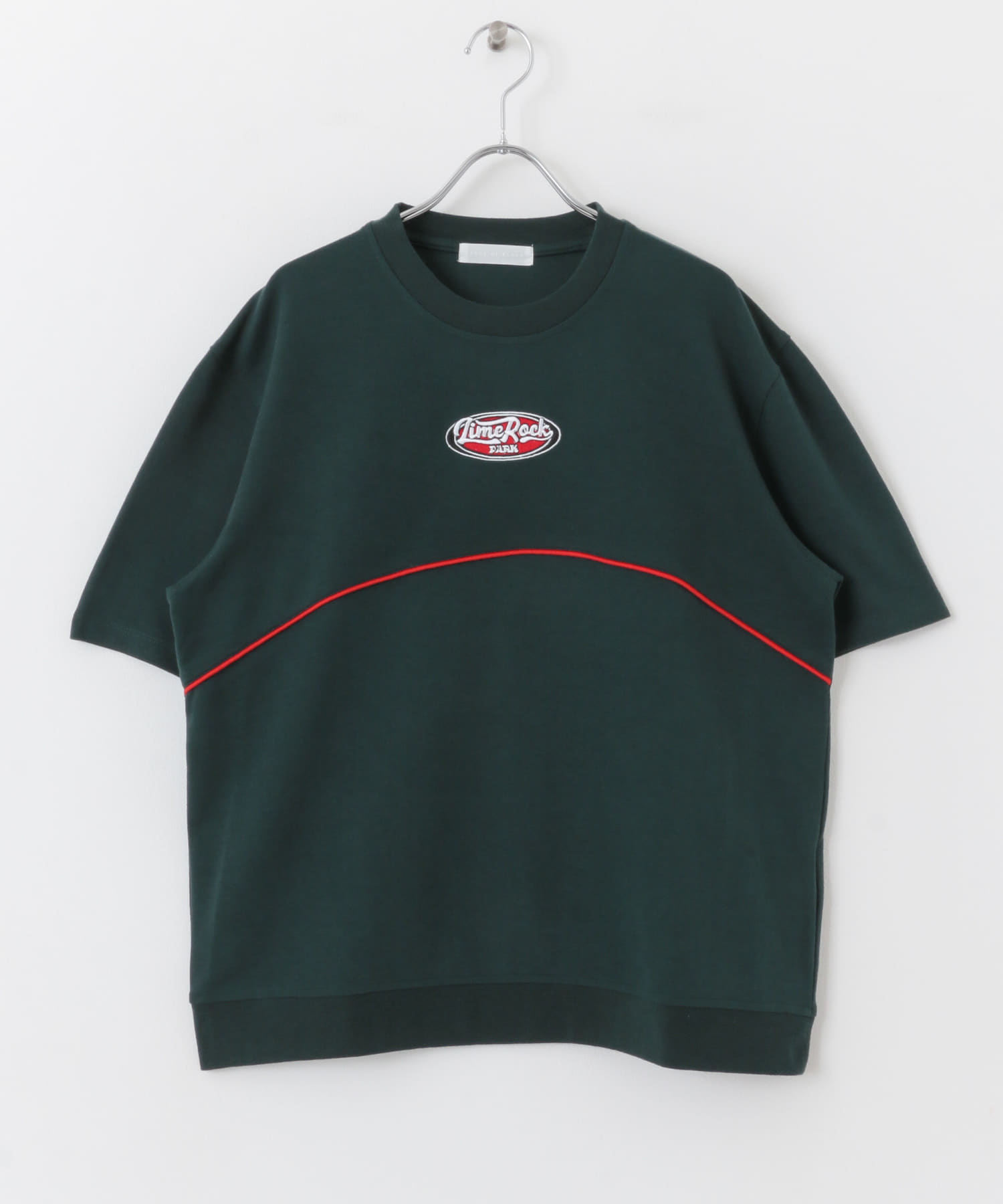 ブロックドデザインTシャツ(5分袖) GRN×ORG M