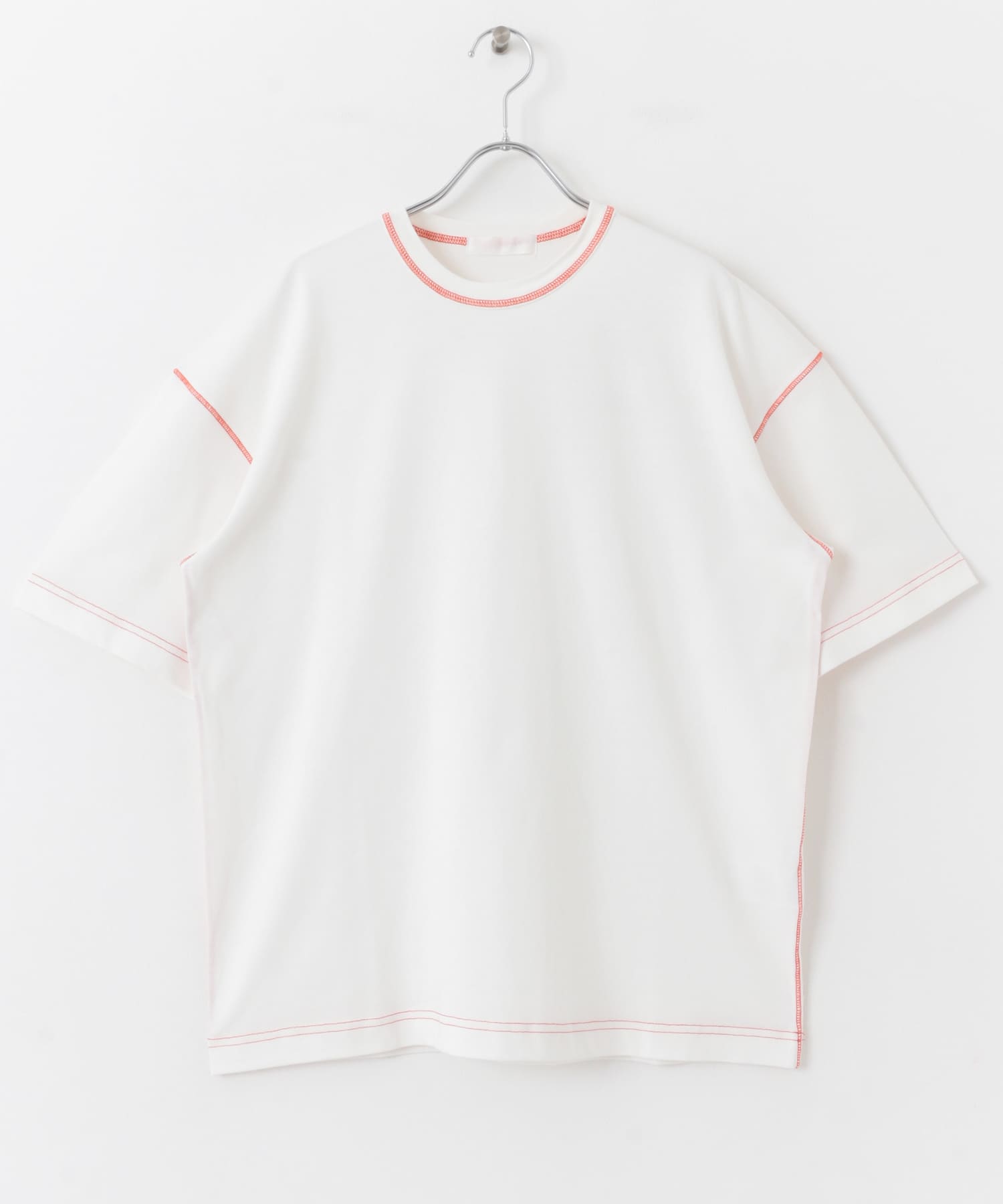『ユニセックス』ハイショクステッチデザインT(5分袖) WHT×ORG M