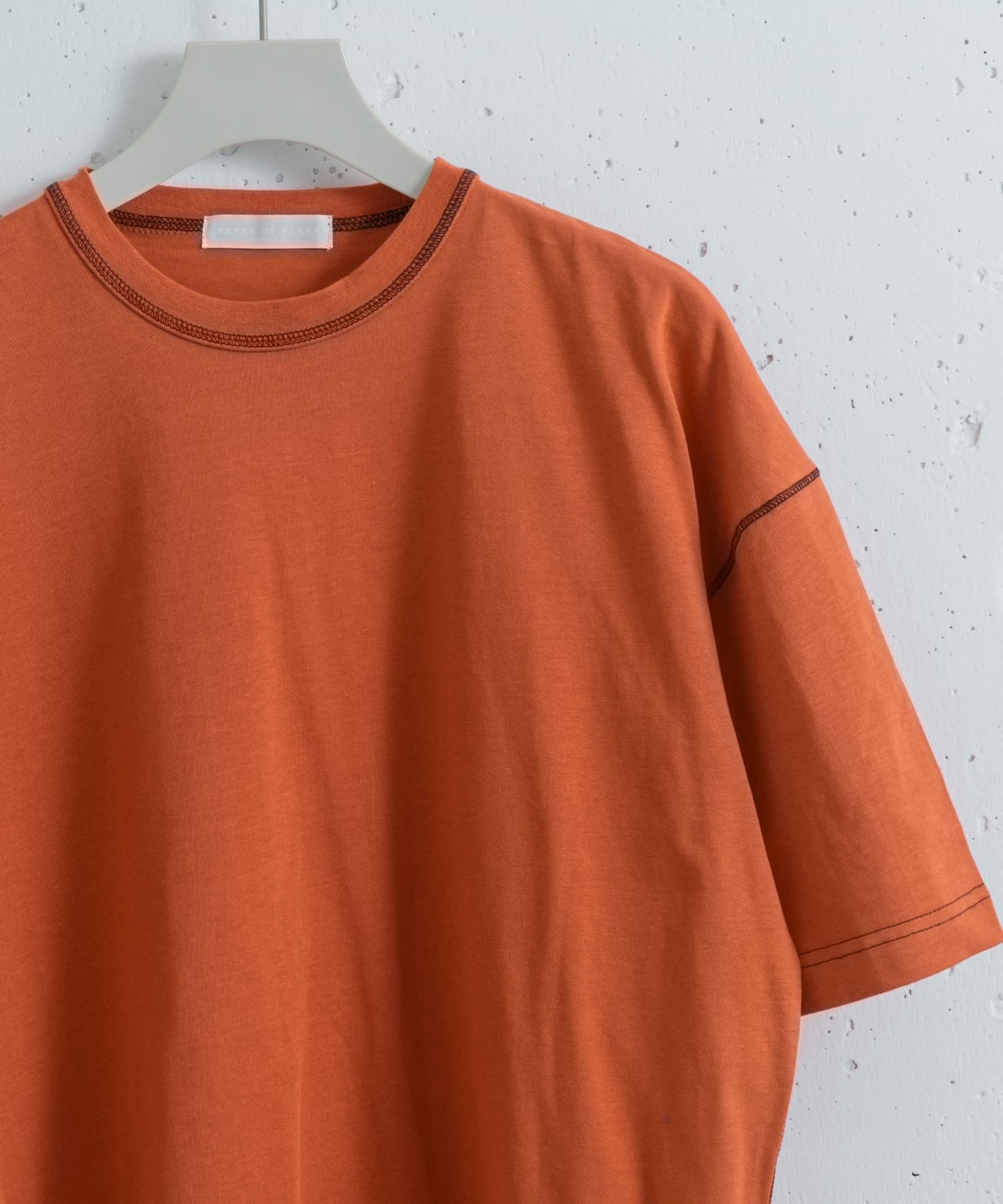 『ユニセックス』ハイショクステッチデザインT(5分袖) ORG×BLK M