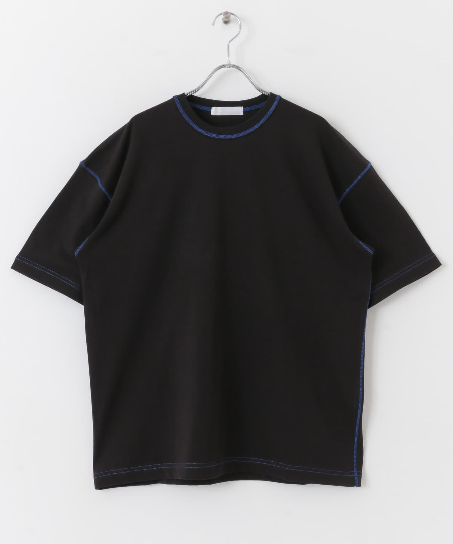 『ユニセックス』ハイショクステッチデザインT(5分袖) BLK×BLU M