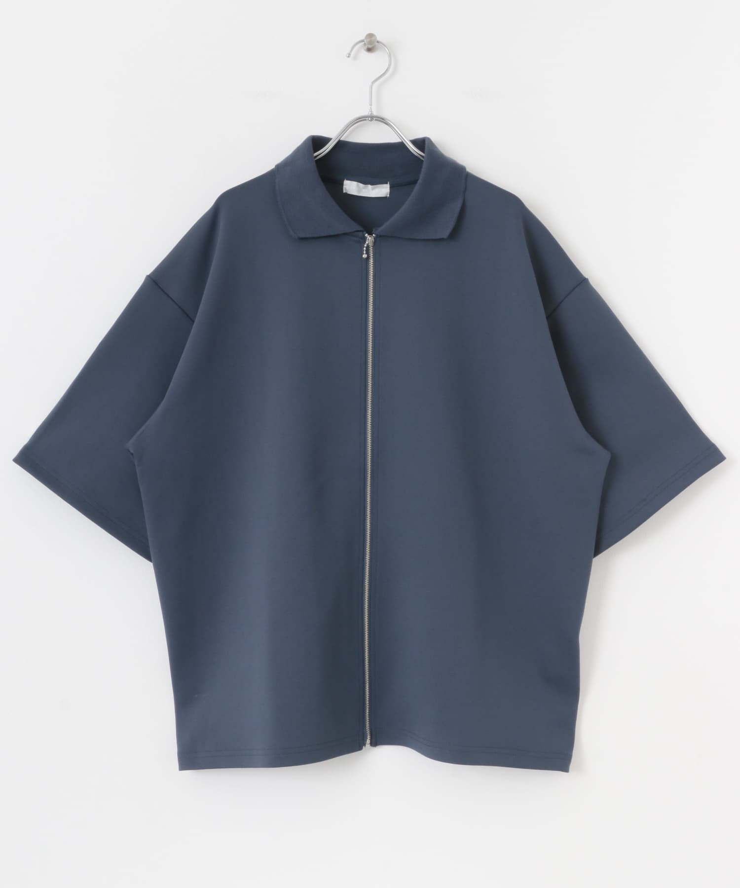『ユニセックス』ZIPカーディガンTシャツ(5分袖) BLUE M