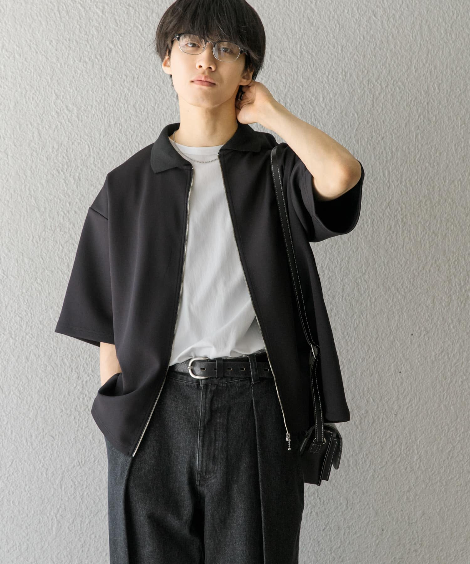 『ユニセックス』ZIPカーディガンTシャツ(5分袖)