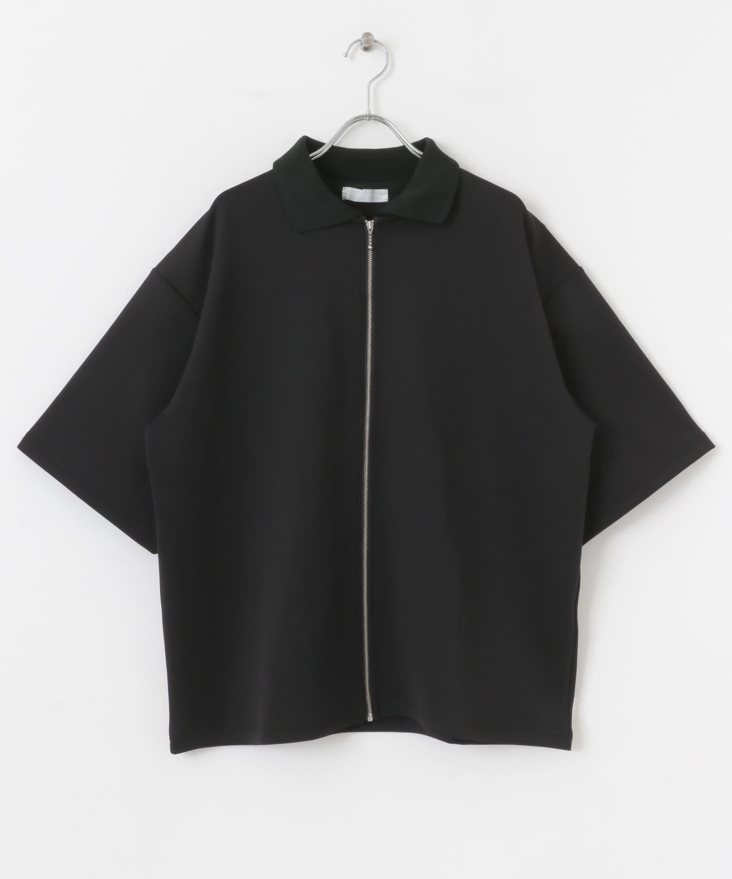 『ユニセックス』ZIPカーディガンTシャツ(5分袖) BLACK M