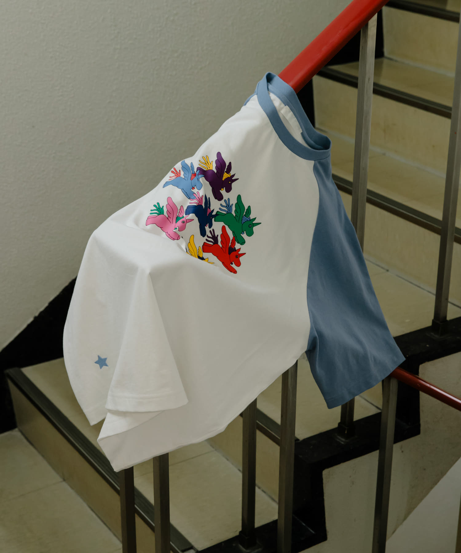 『別注』SHUHEI KOKI×SENSE OF PLACE　ラグランTシャツ WHT×L.BLU M