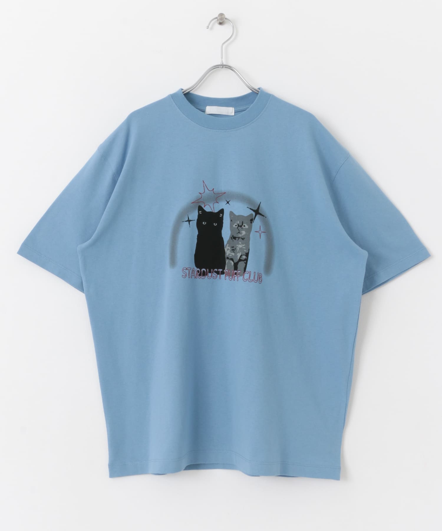 キャットグラフィックプリントTシャツ A L.BLUE M