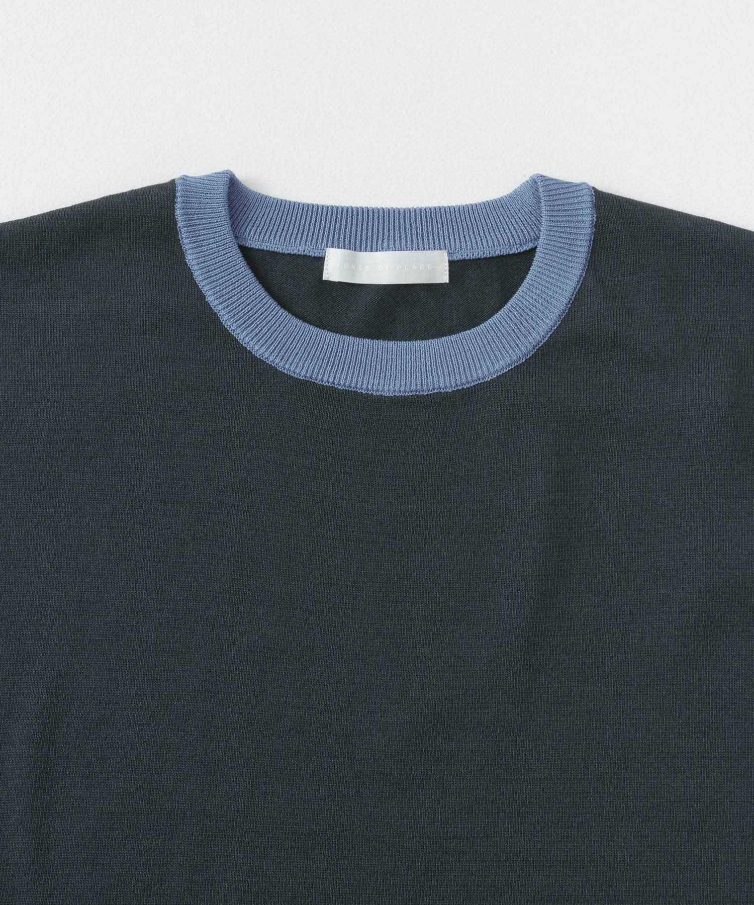 『洗濯可』リブハイショクラインニットTシャツ(5分袖) CHA×L.BLU M