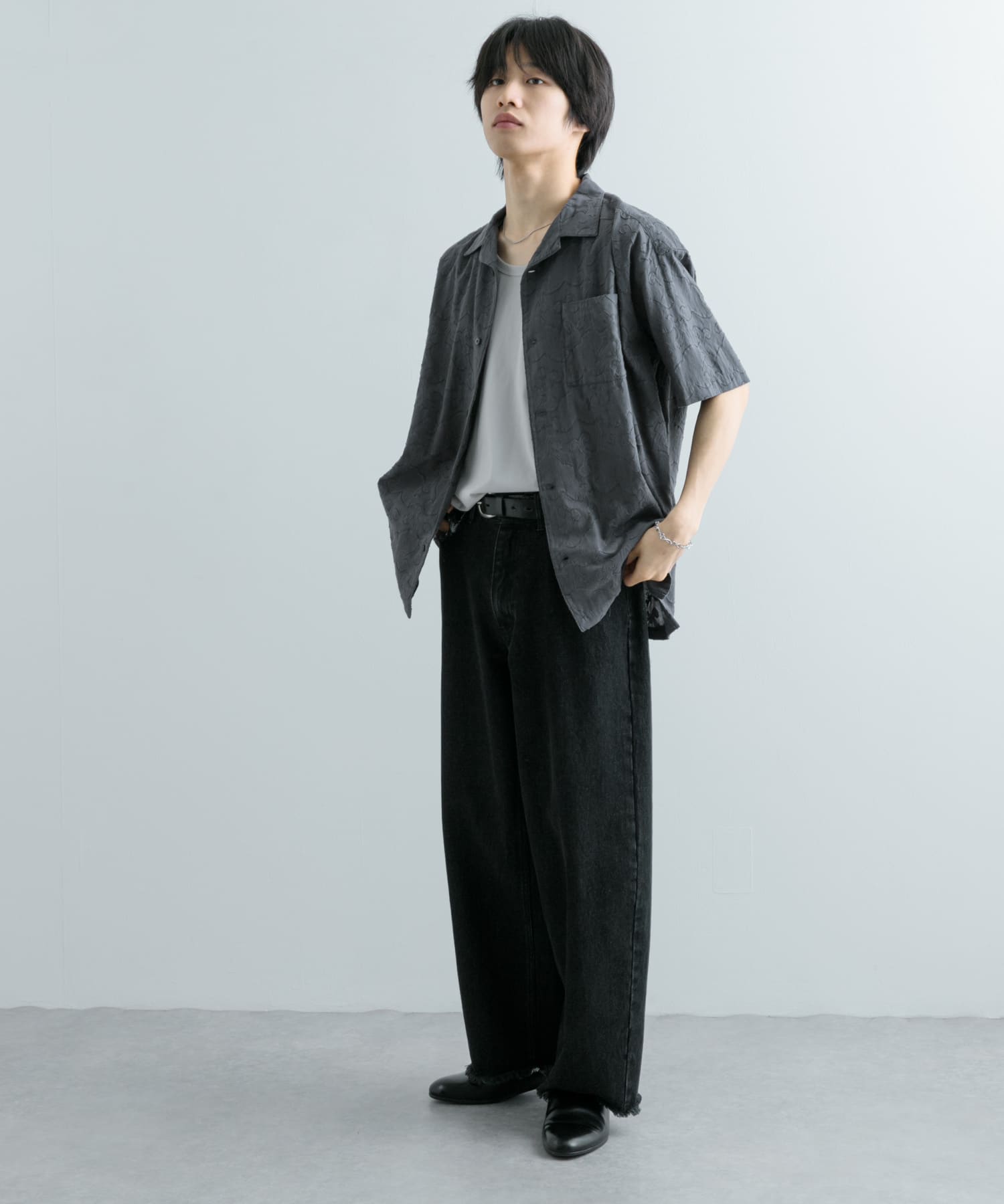ペイズリーオープンカラーシャツ(5分袖)(M CHARCOAL): トップス｜URBAN
