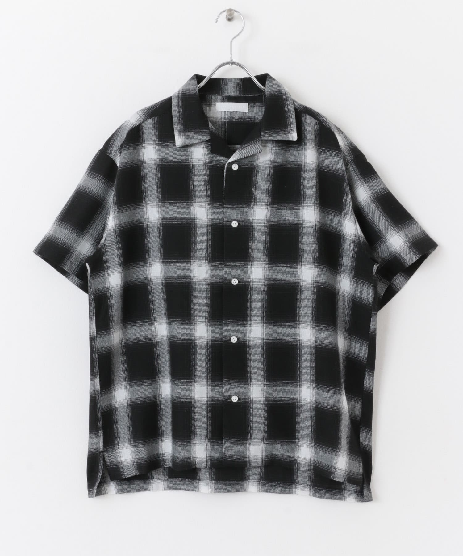 『Sサイズあり』『ユニセックス』オンブレチェックオープンカラーシャツ BLK×WHT S