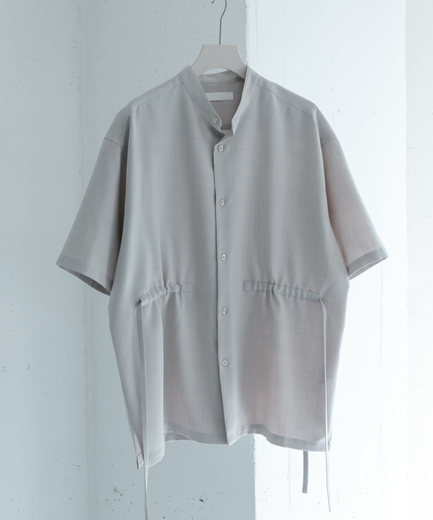 『セットアップ対応』 リネンライクドローコードシャツ(5分袖) GREIGE M