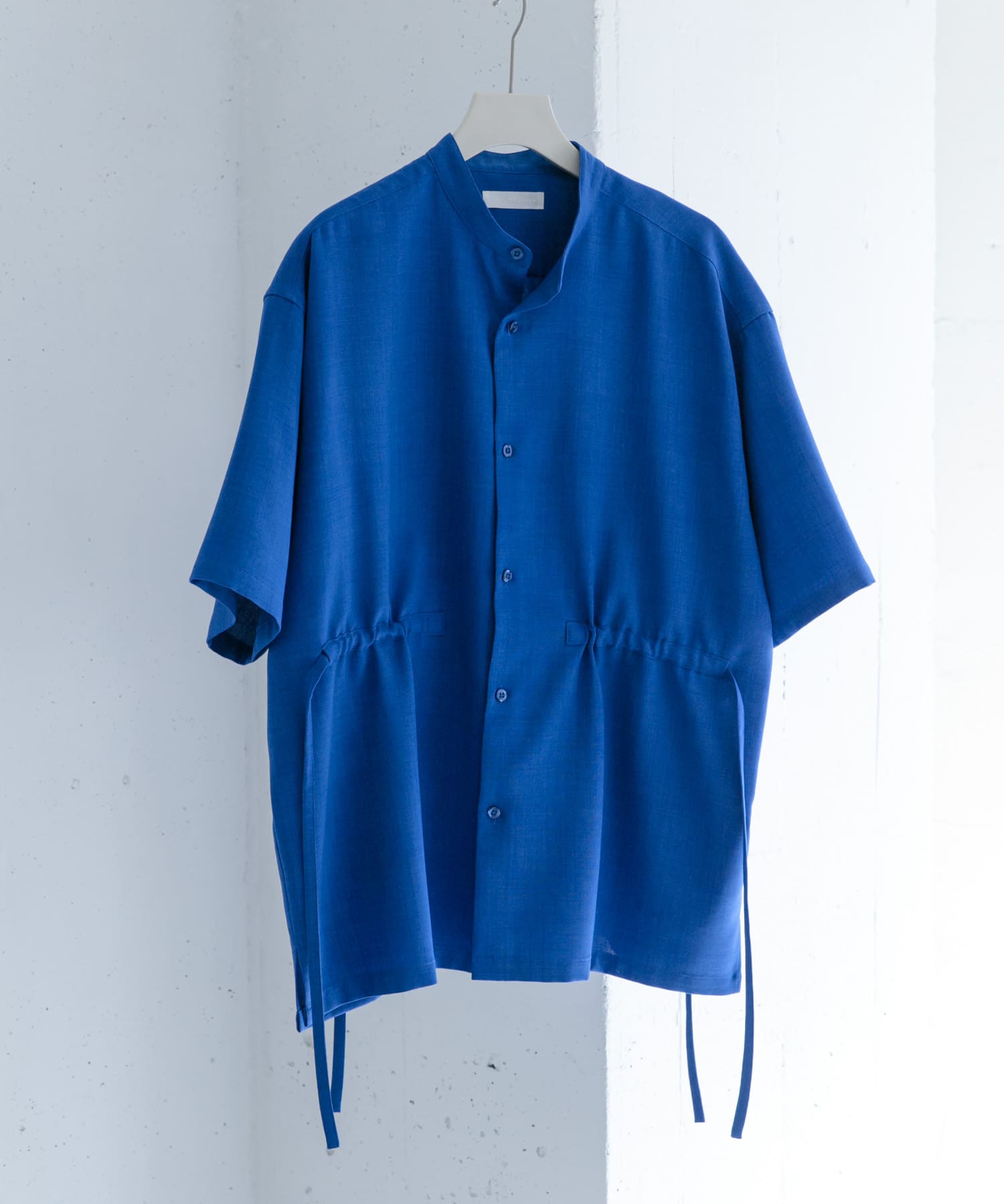 『セットアップ対応』 リネンライクドローコードシャツ(5分袖) BLUE M