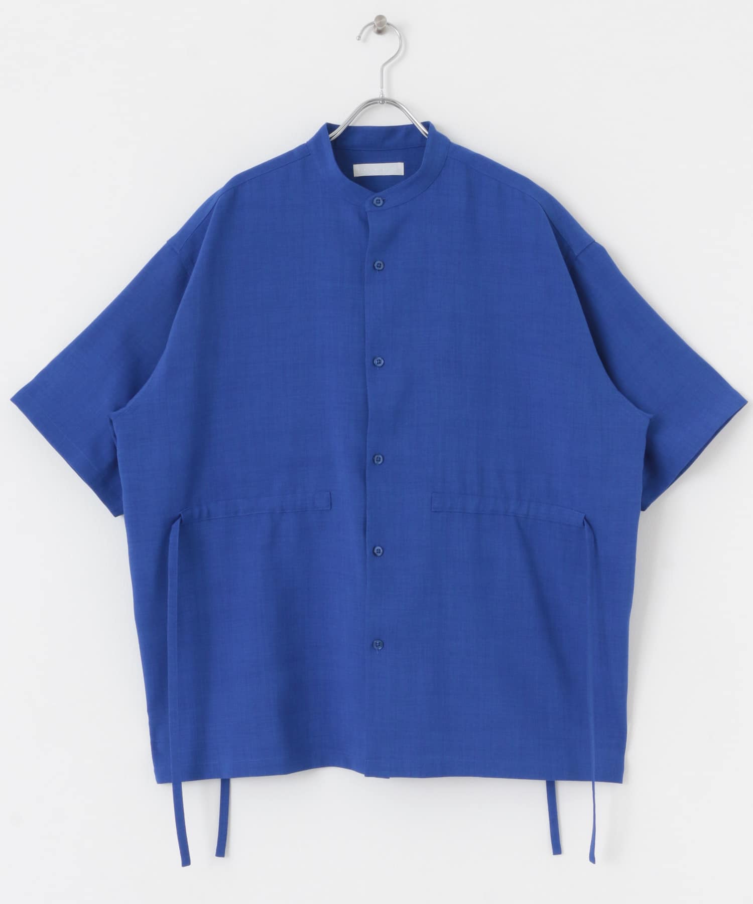 『セットアップ対応』 リネンライクドローコードシャツ(5分袖) BLUE M