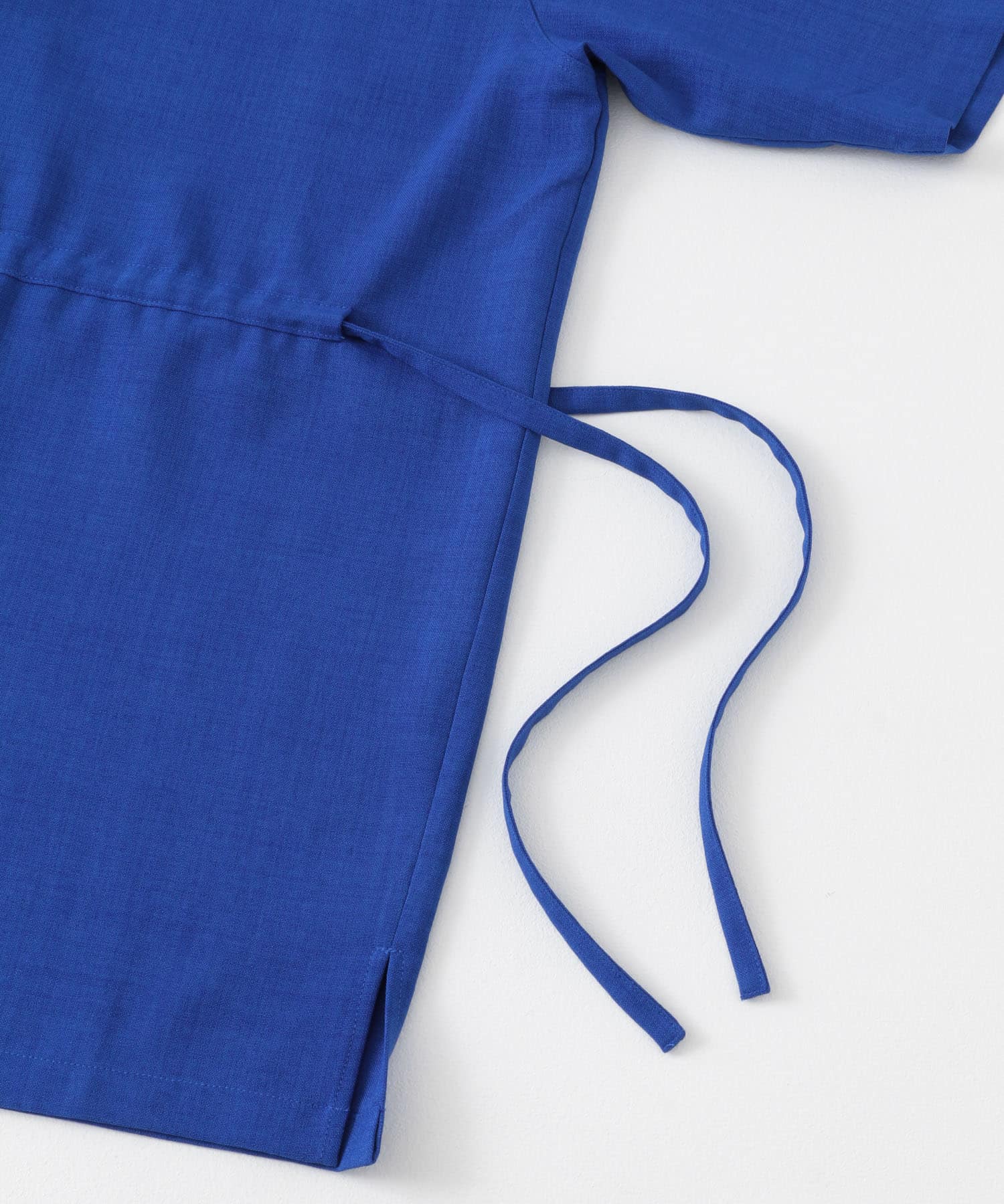 『セットアップ対応』 リネンライクドローコードシャツ(5分袖) BLUE M