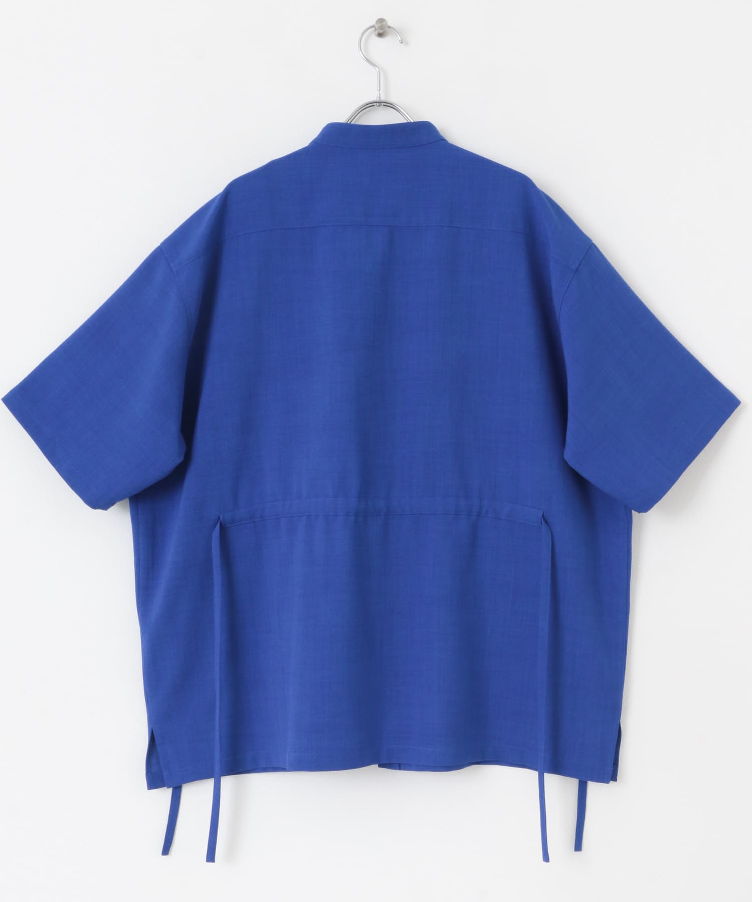 『セットアップ対応』 リネンライクドローコードシャツ(5分袖) BLUE M