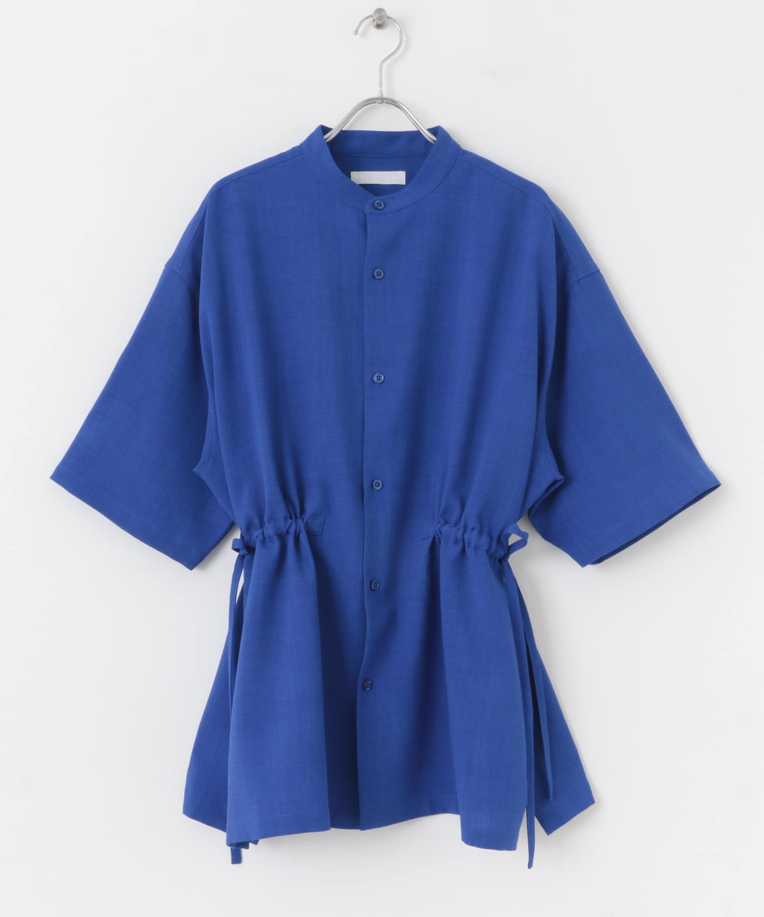 『セットアップ対応』 リネンライクドローコードシャツ(5分袖) BLUE M