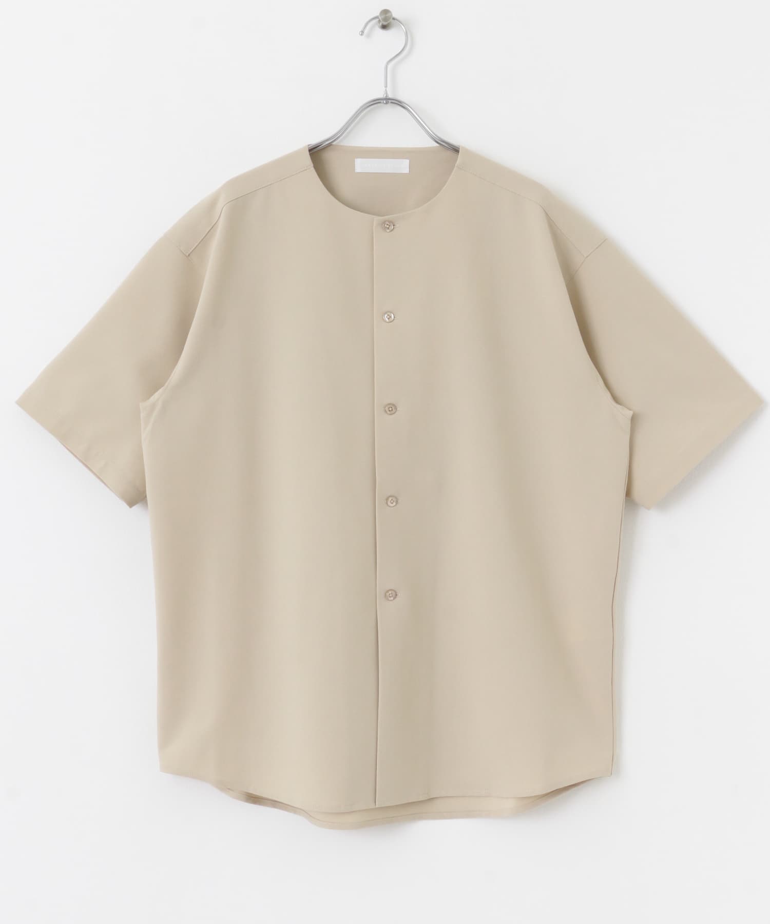 ノーカラーシャツ(5分袖) BEIGE S