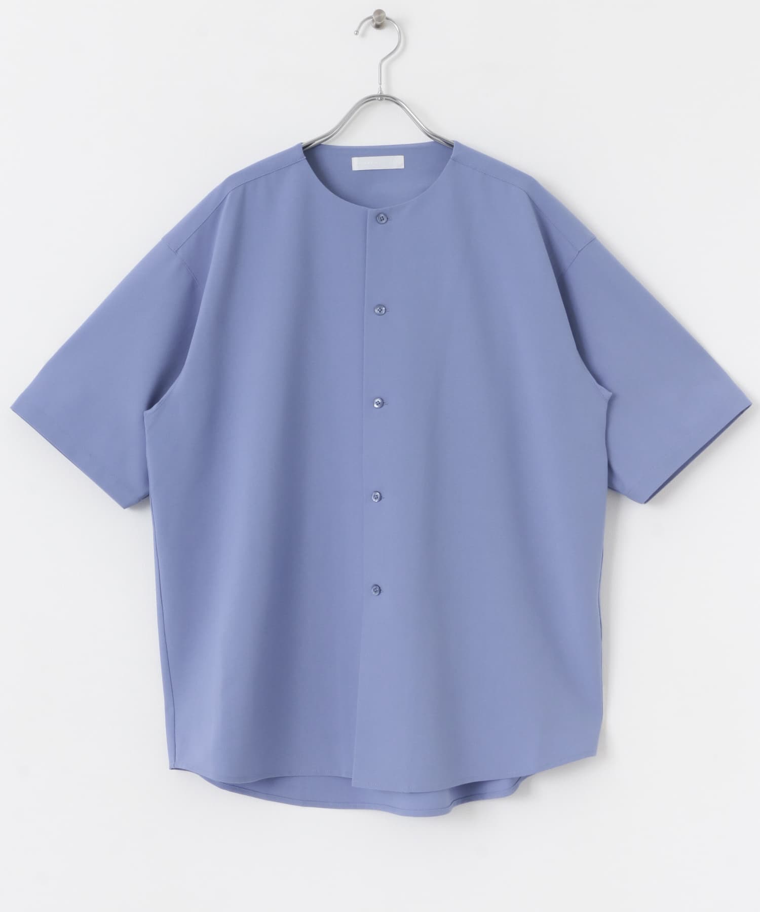 ノーカラーシャツ(5分袖) BLUE S
