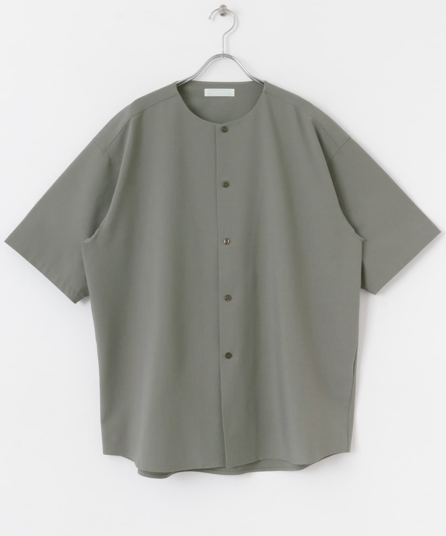 ノーカラーシャツ(5分袖) GRAY S