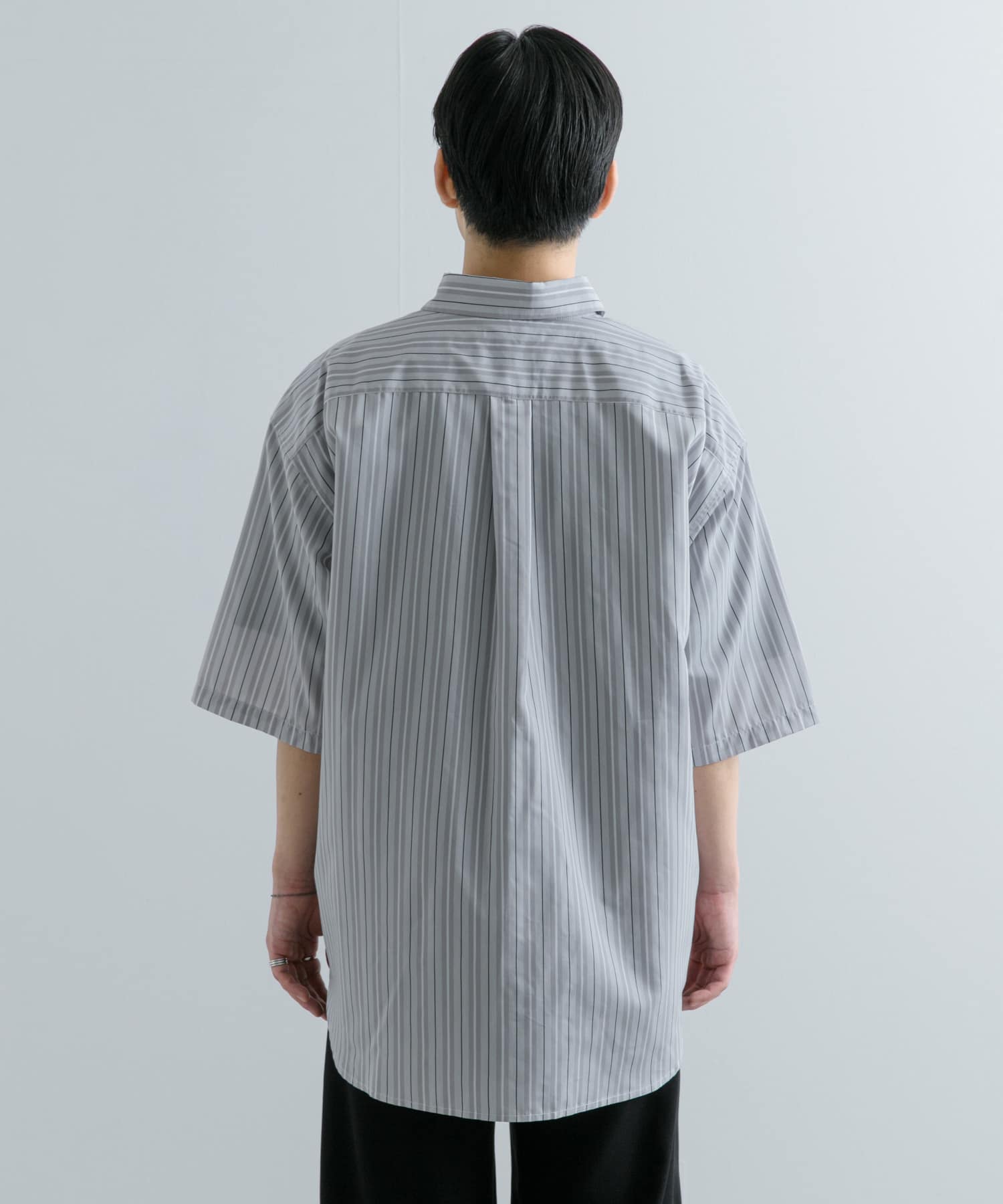 ストライプCPOルーズシャツ(5分袖) LGRY×WHT M