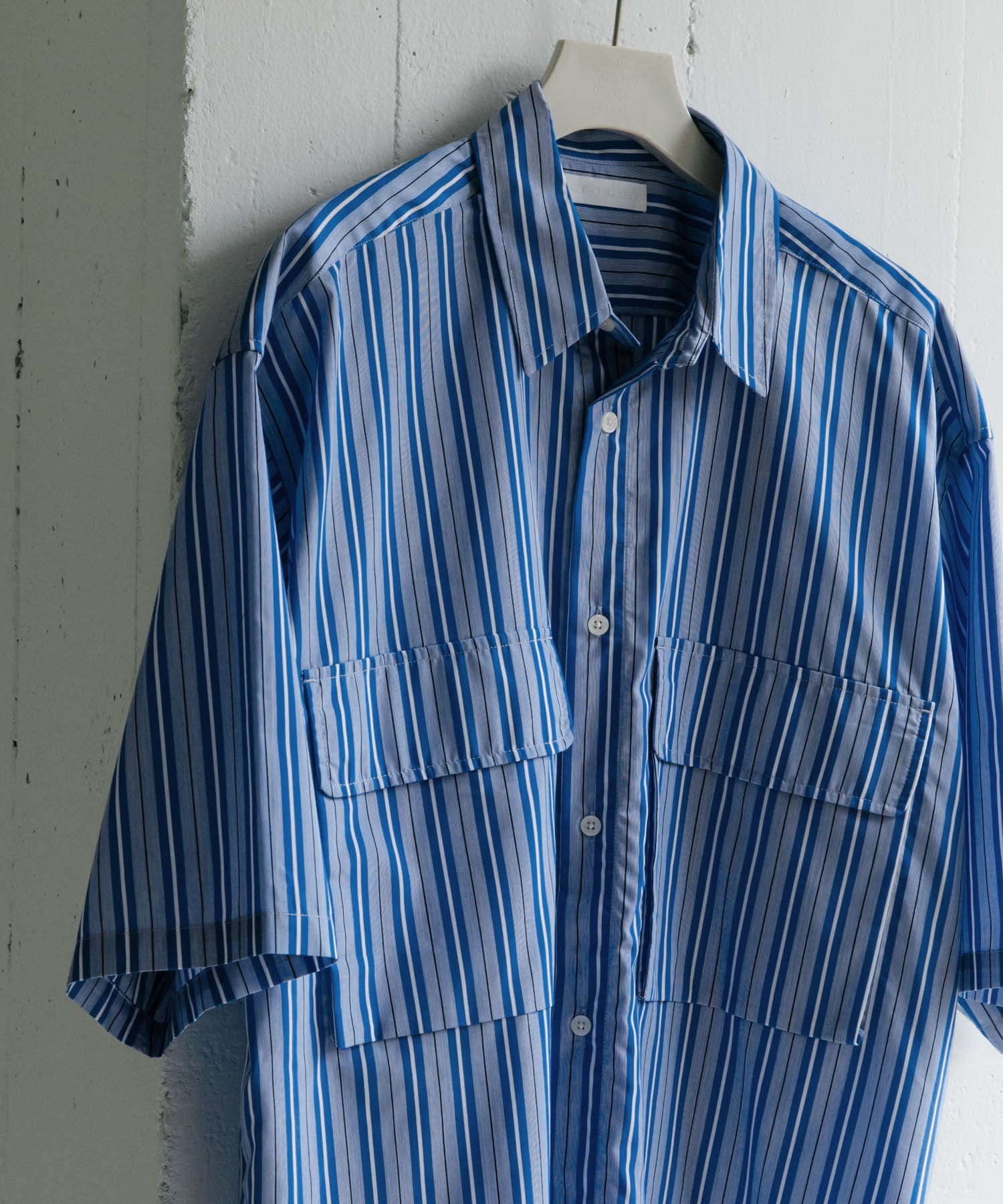 ストライプCPOルーズシャツ(5分袖) BLU×WHT L