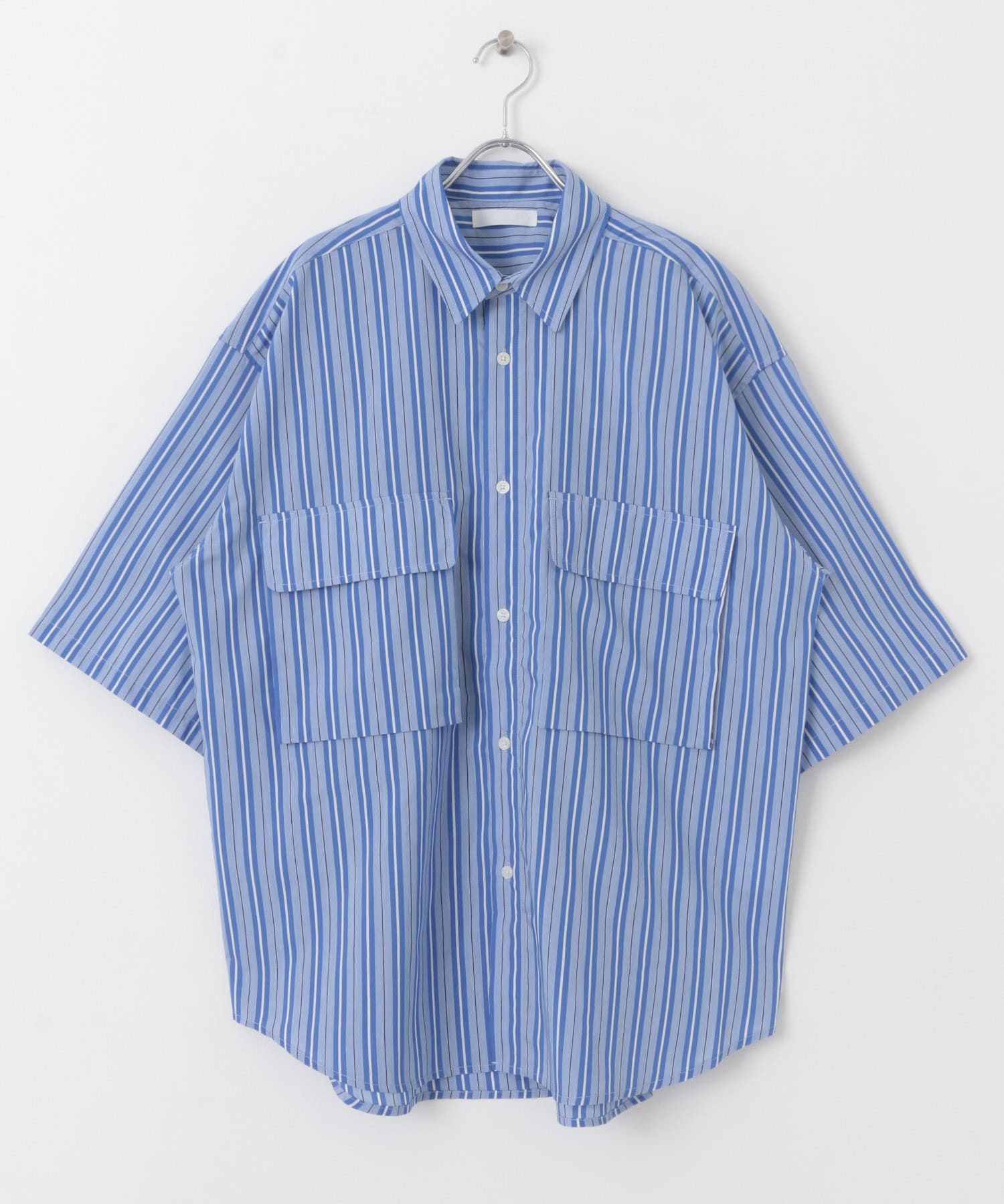 ストライプCPOルーズシャツ(5分袖) BLU×WHT M