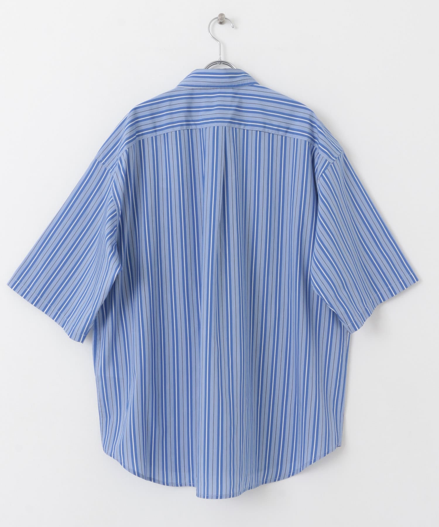 ストライプCPOルーズシャツ(5分袖) BLU×WHT M