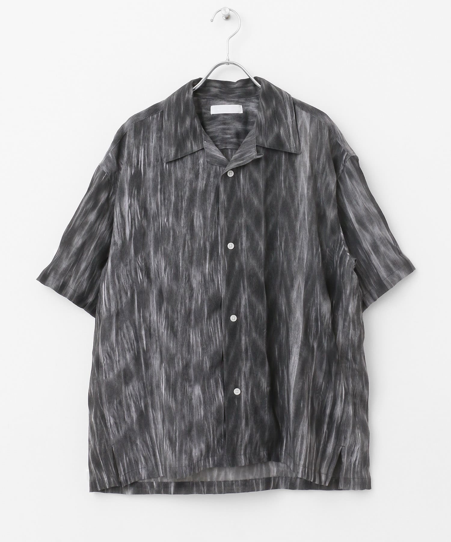 マーブルプリントオープンカラーシャツ BLK×WHT M