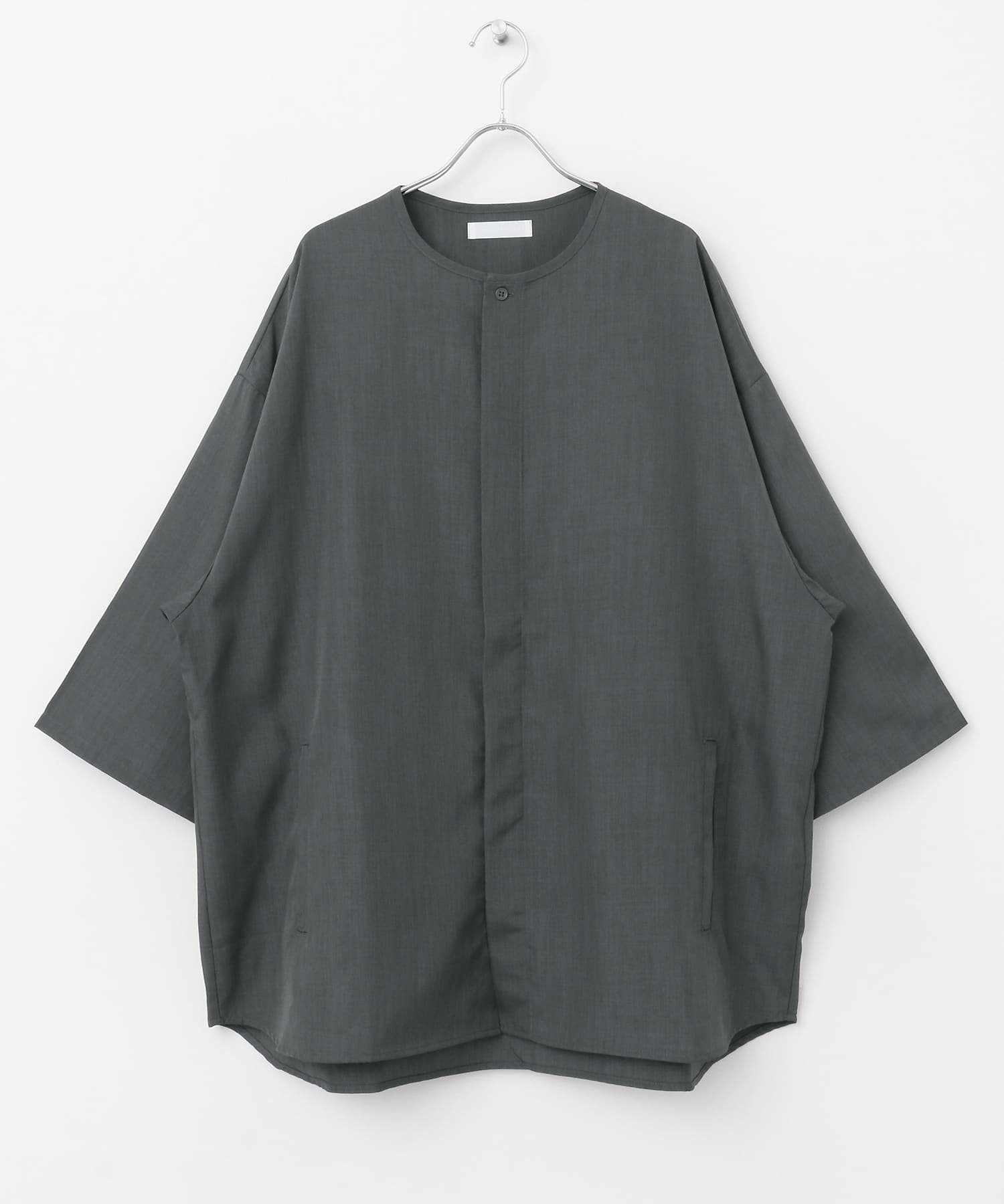ノーカラールーズシャツ(5分袖) CHARCOAL M