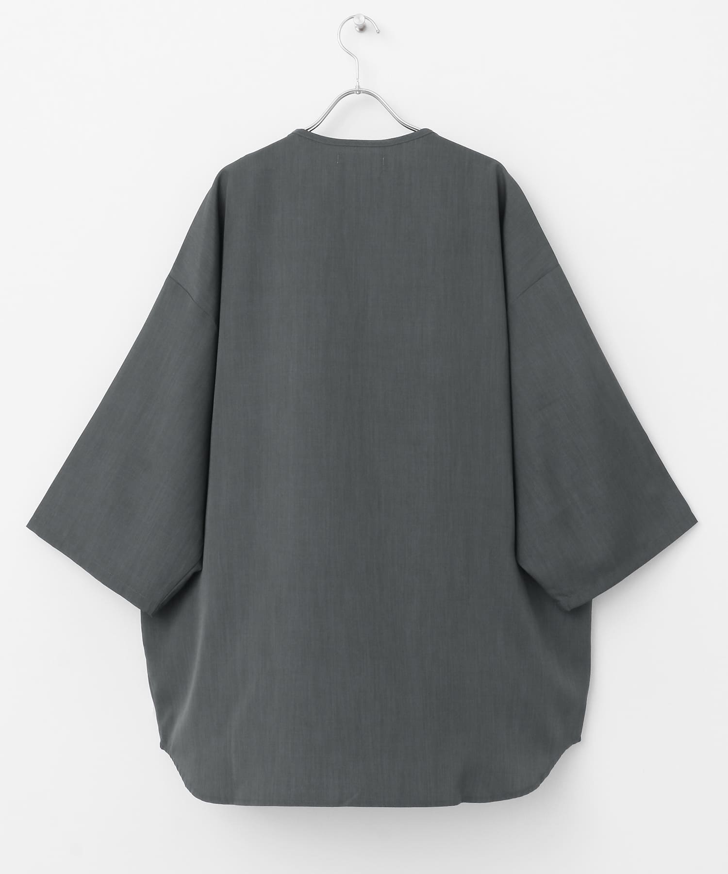 ノーカラールーズシャツ(5分袖) CHARCOAL M