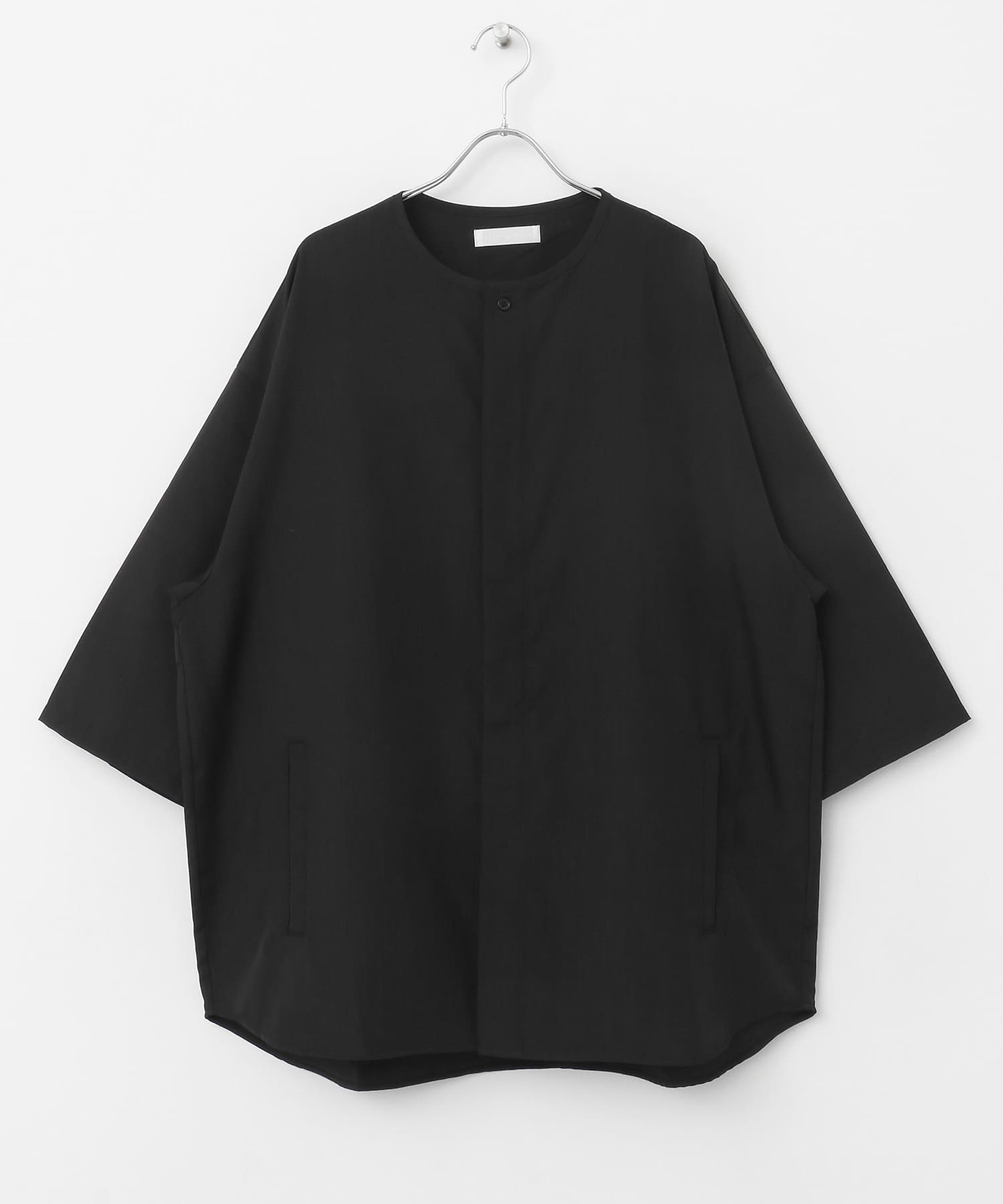 ノーカラールーズシャツ(5分袖) BLACK M