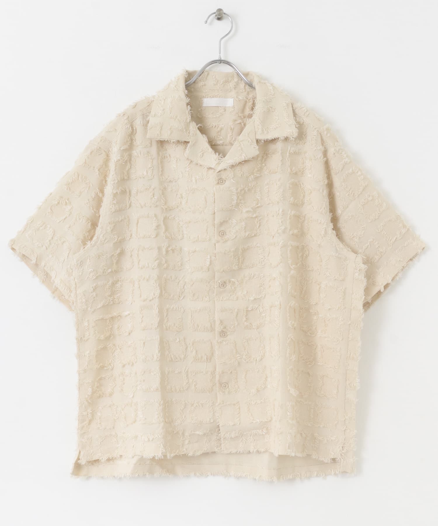 フリンジオープンカラーシャツ(5分袖) IVORY M