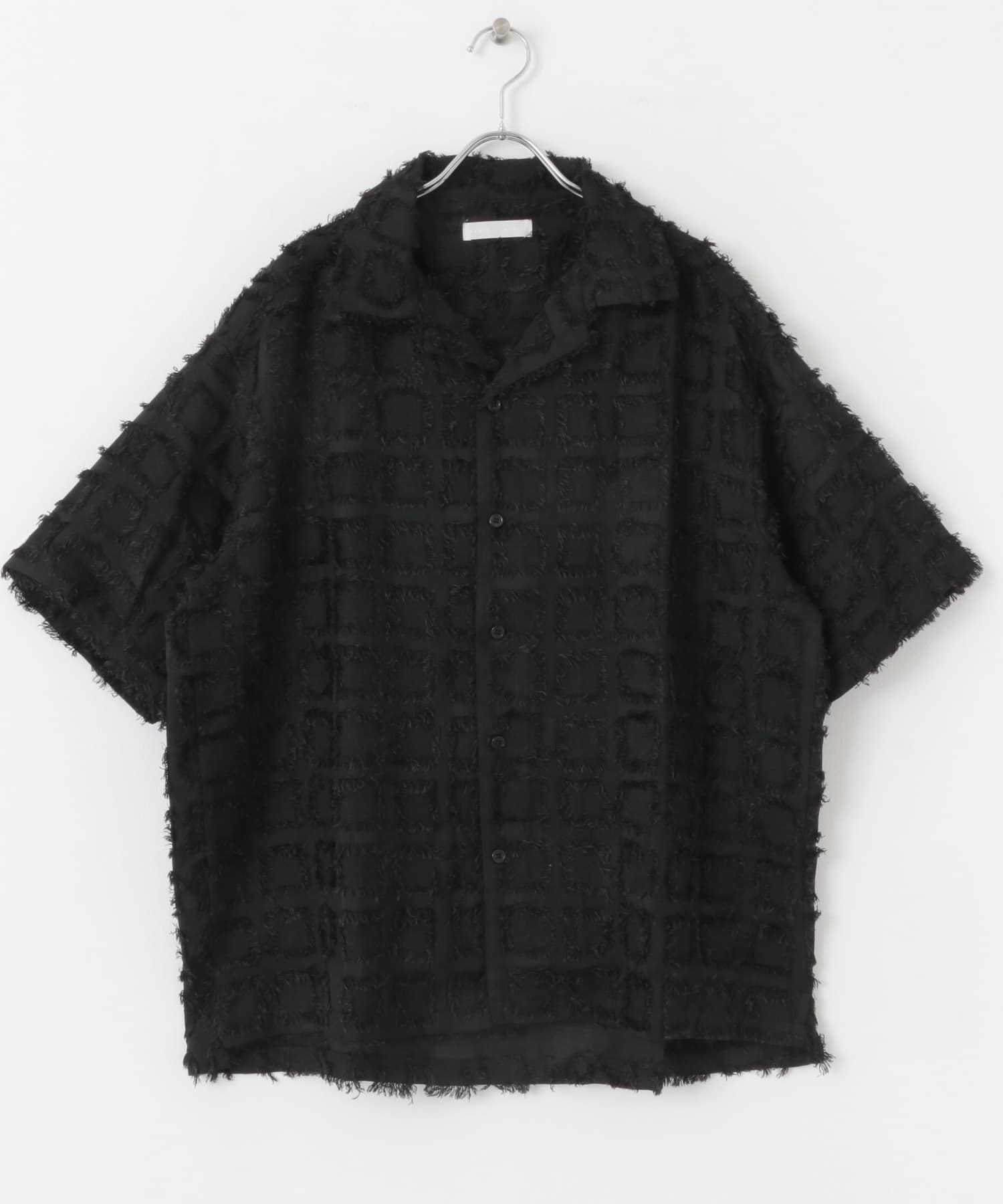 フリンジオープンカラーシャツ(5分袖) BLACK M