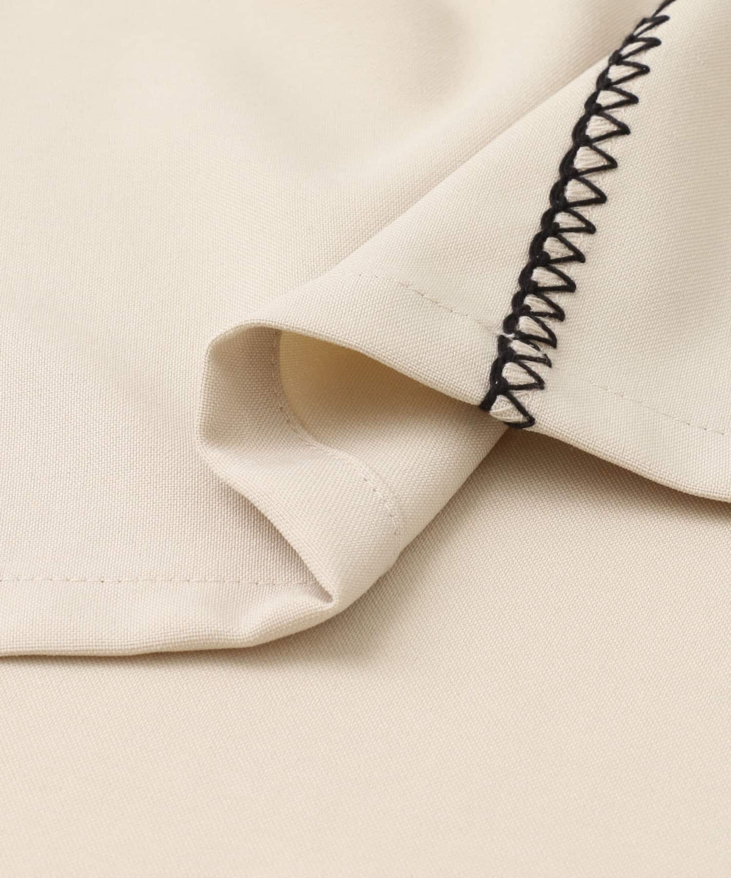 ブランケットステッチショートスリーブシャツ BEG×BLK M