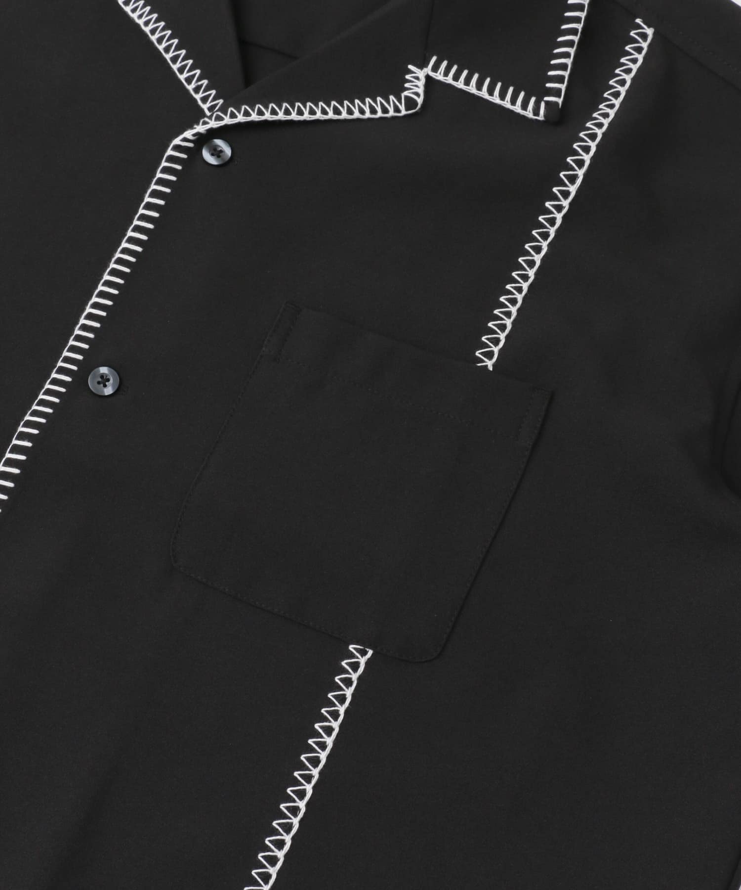 ブランケットステッチショートスリーブシャツ BLK×IVO M