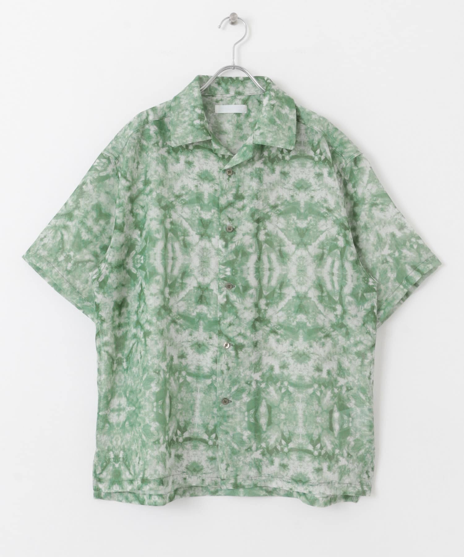 シアープリントオープンカラーショートスリーブシャツ GREEN M