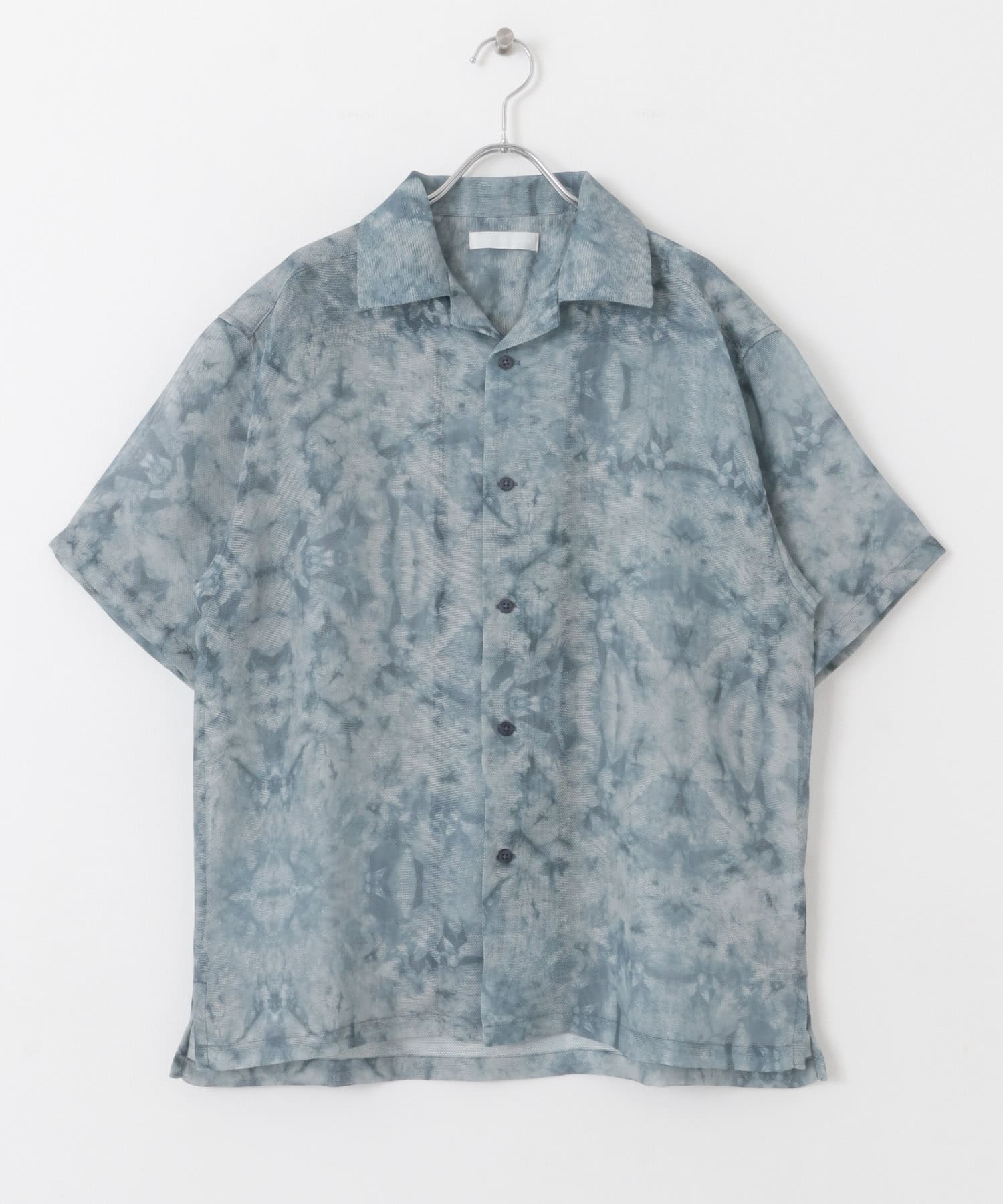 シアープリントオープンカラーショートスリーブシャツ BLUE M