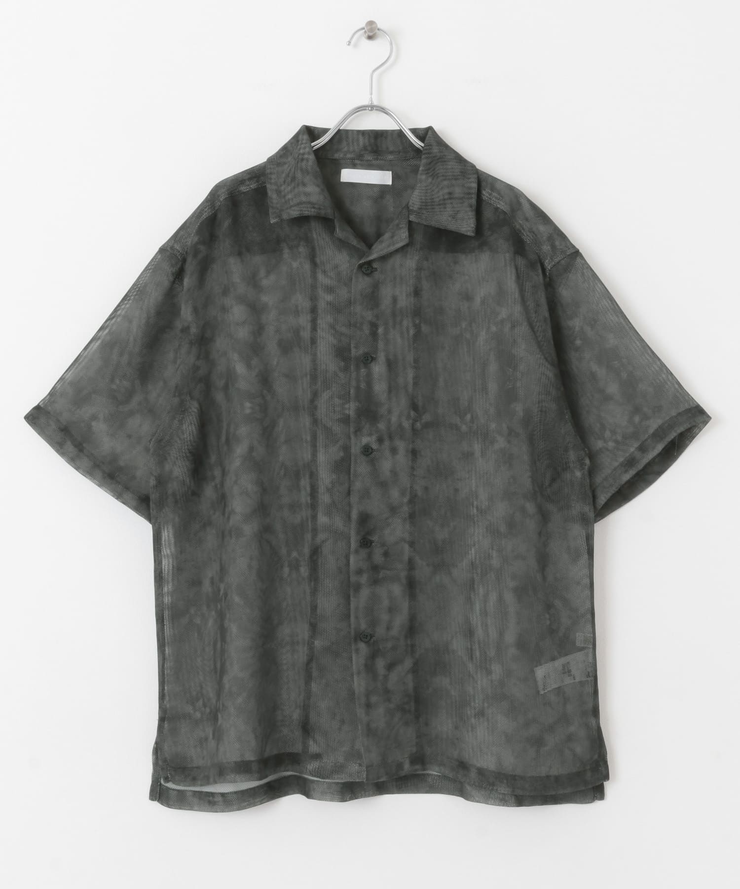 シアープリントオープンカラーショートスリーブシャツ BLACK M