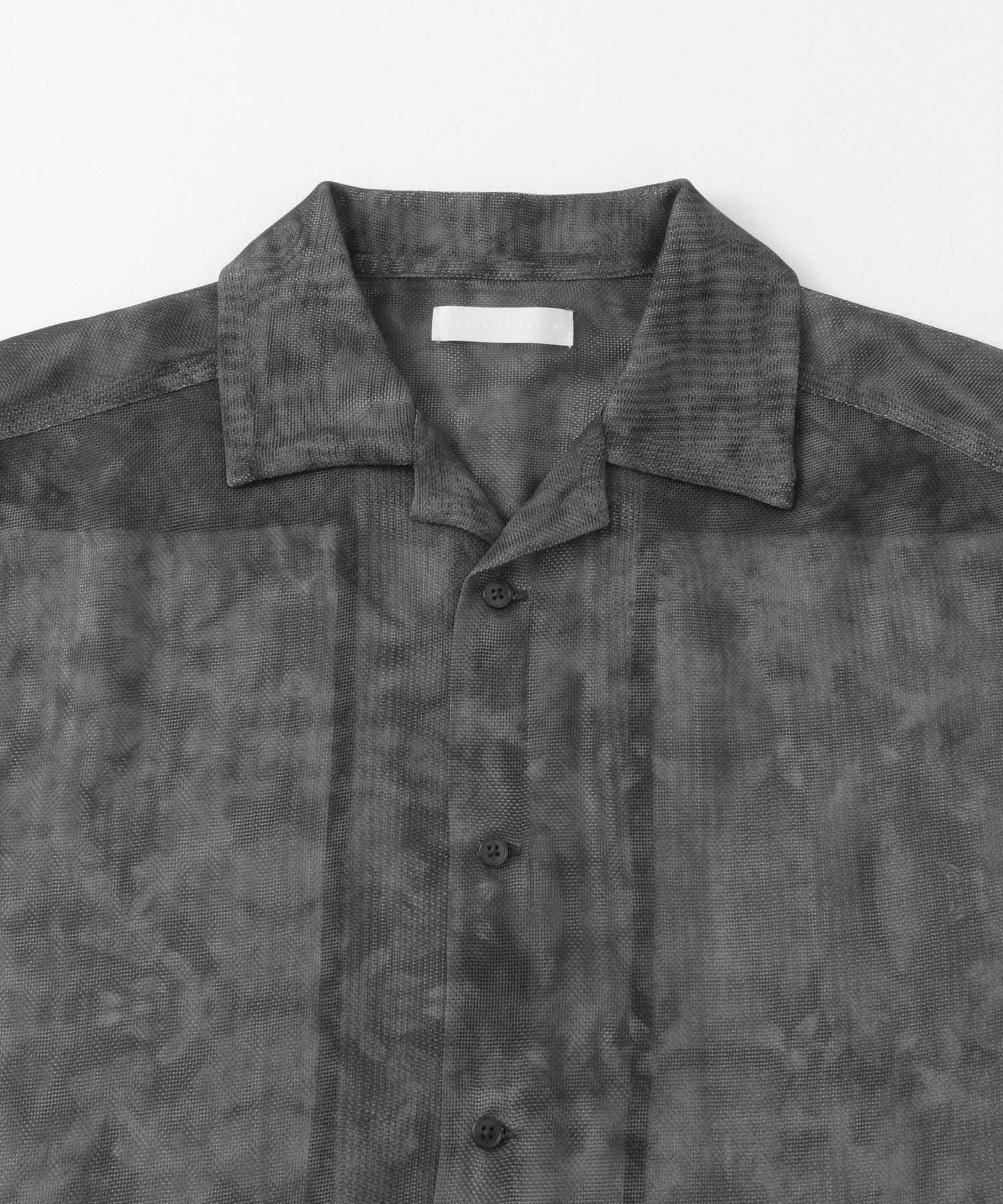 シアープリントオープンカラーショートスリーブシャツ BLACK M