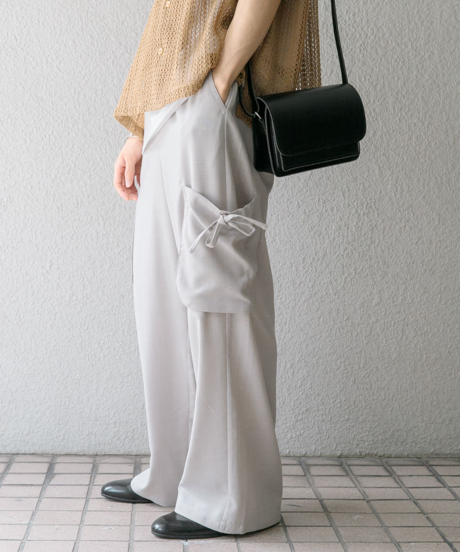 『セットアップ対応』 リネンライクサイドポケットワイドパンツ