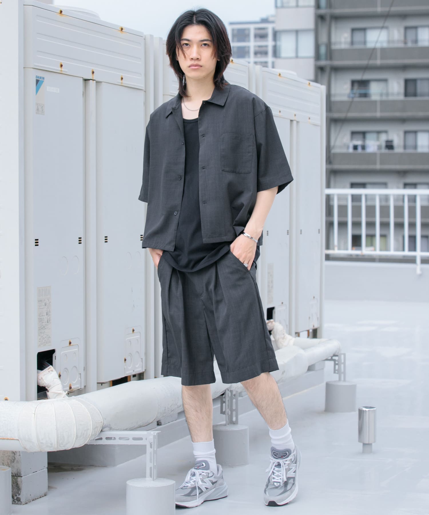 イージーケア/セットアップ対応』リネンライクタックショート